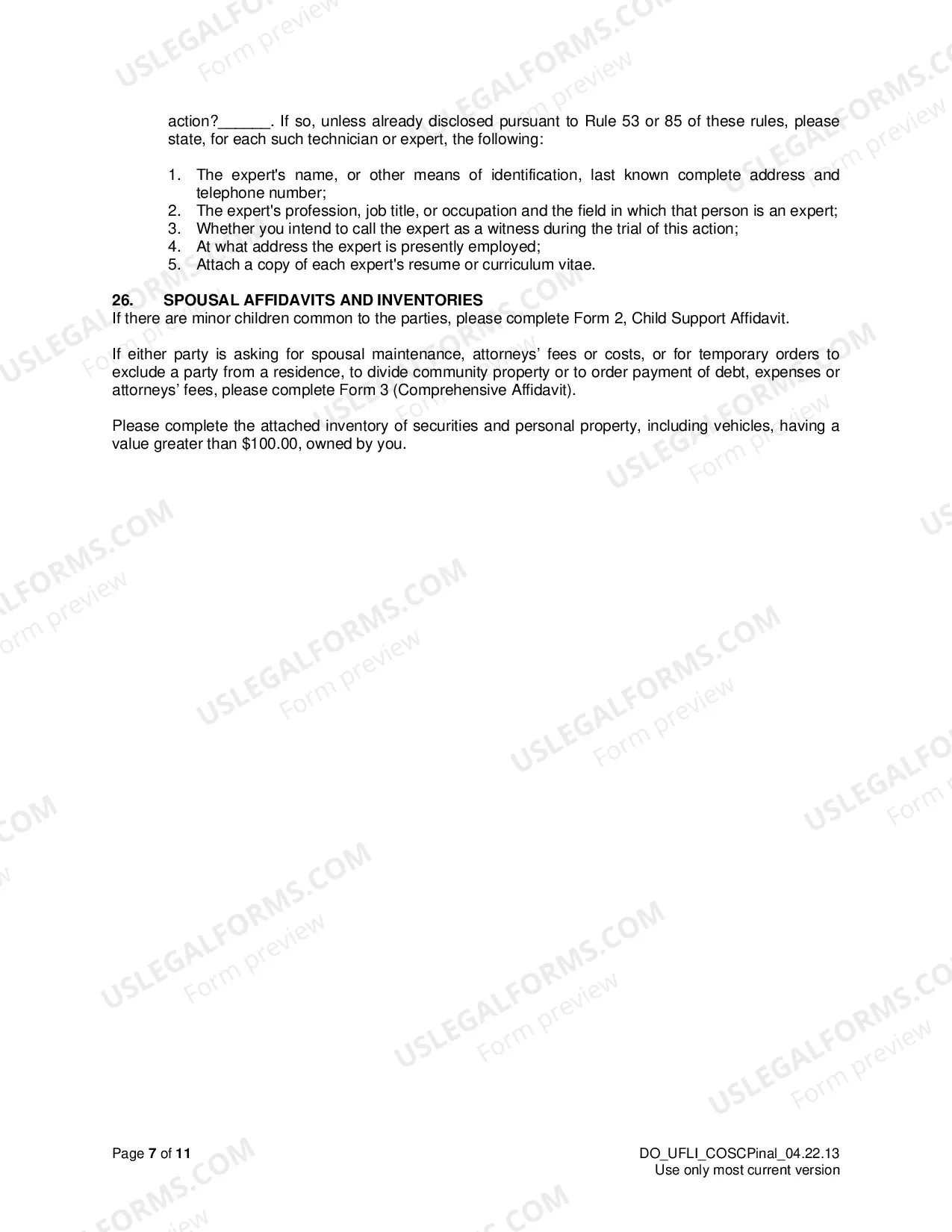 Preview Uniform Family Law Interrogatories