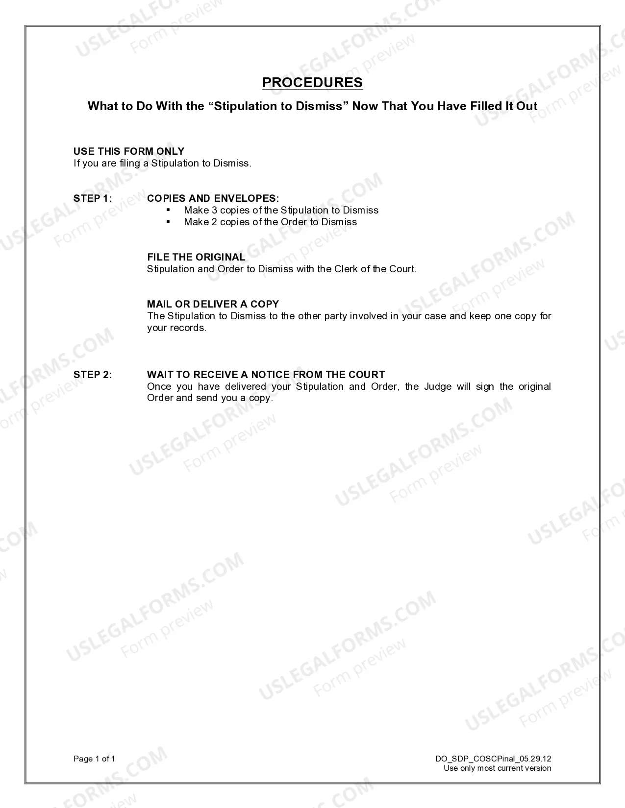 Preview Stipulation and Order to Dismiss