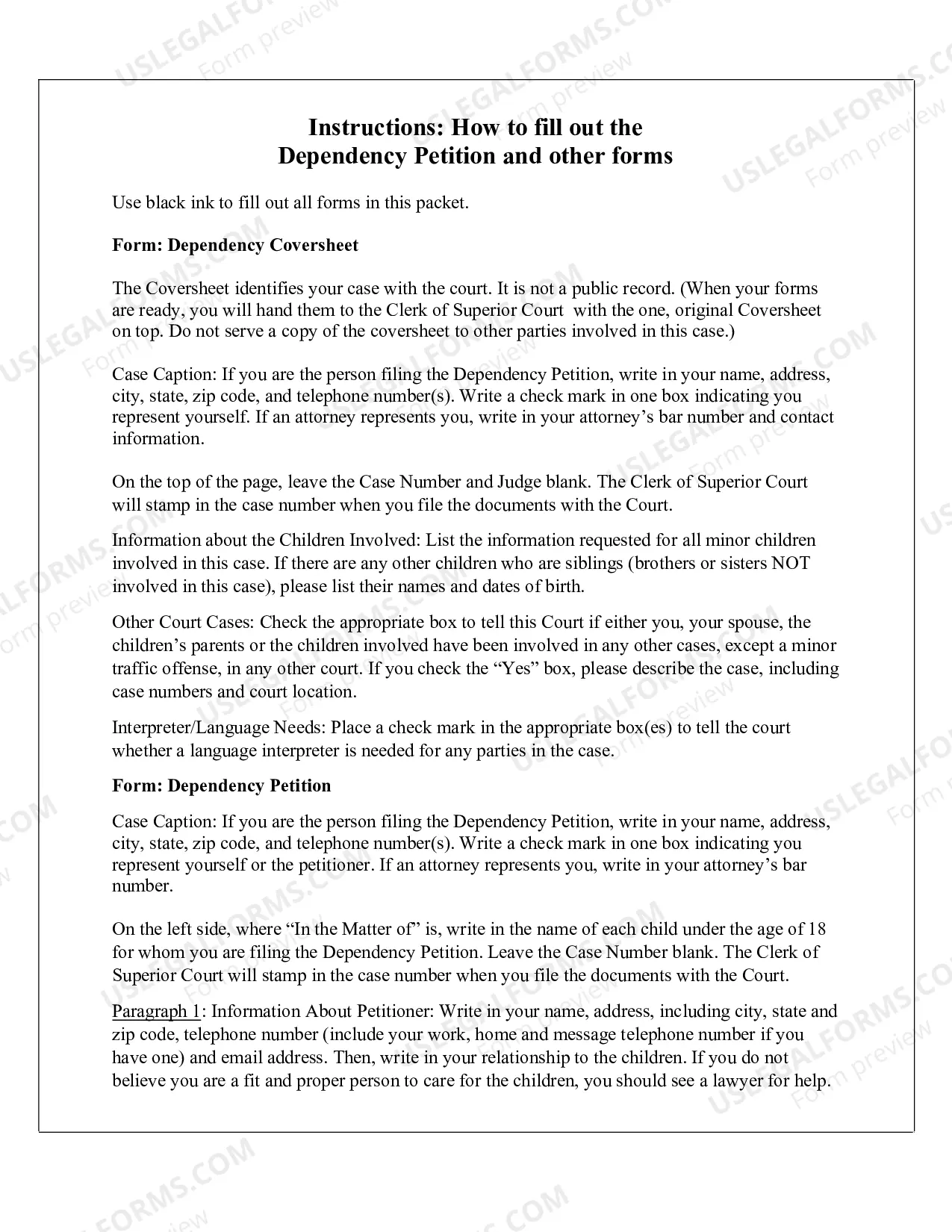 Preview Private Juvenile Dependency Cover Sheet