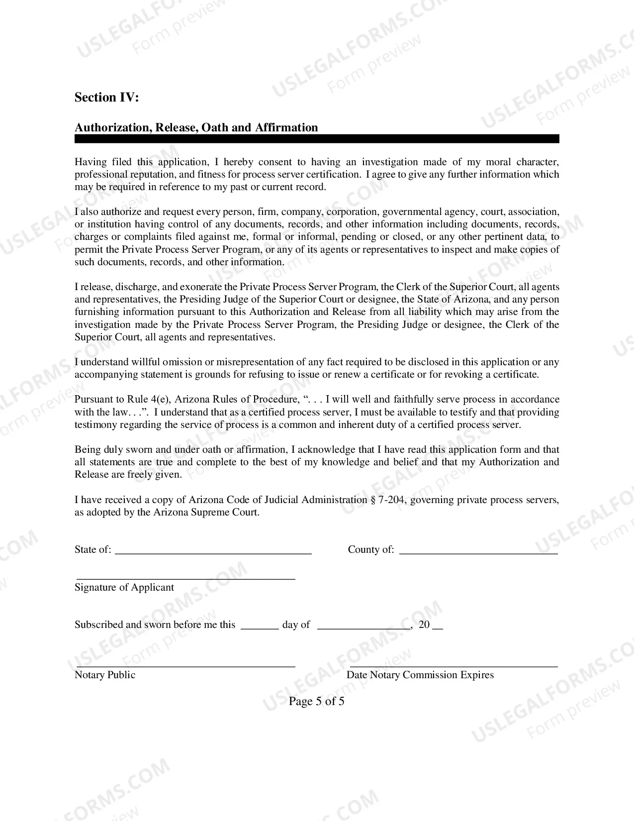 Preview Private Process Server Application (Renewal)