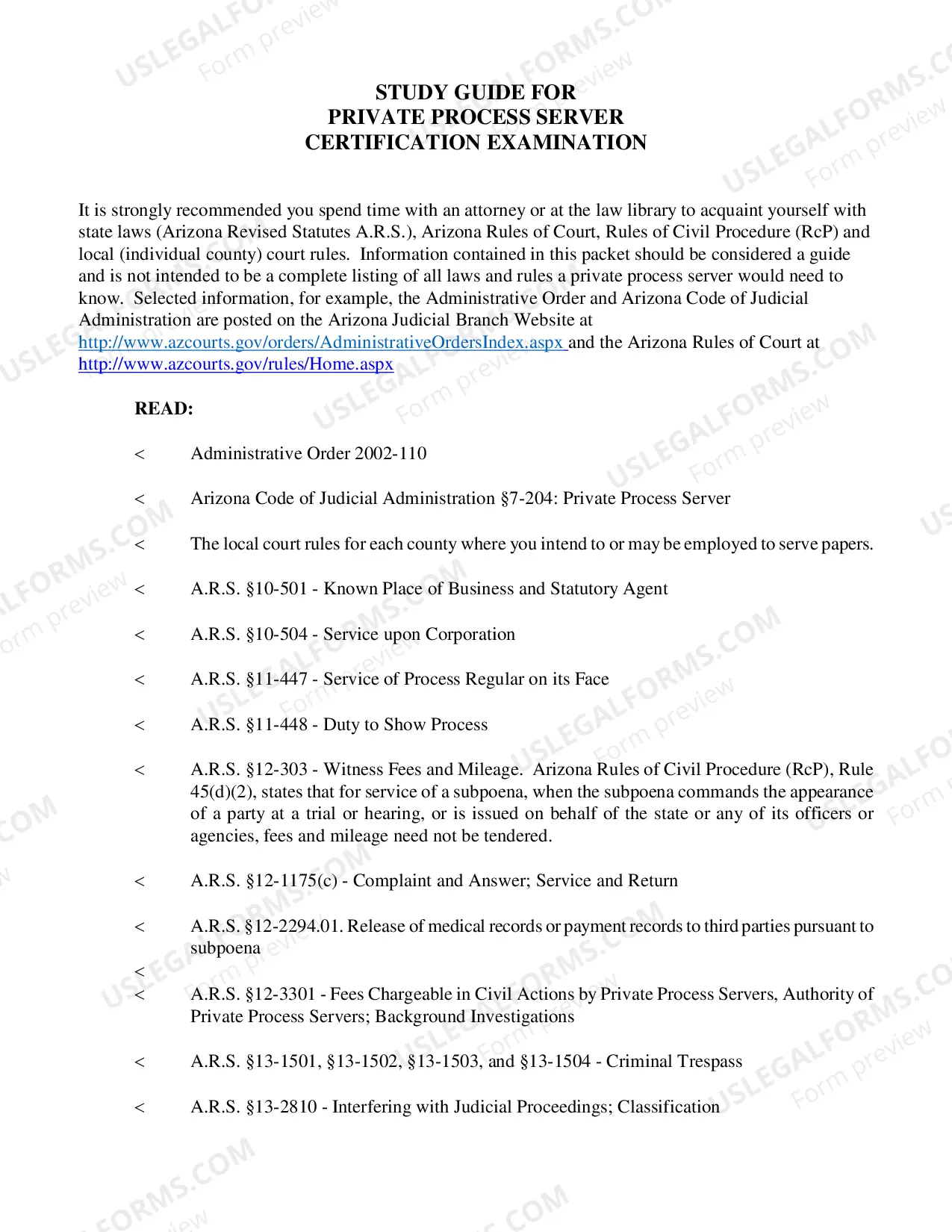 Preview Private Process Server Information and Study Guide