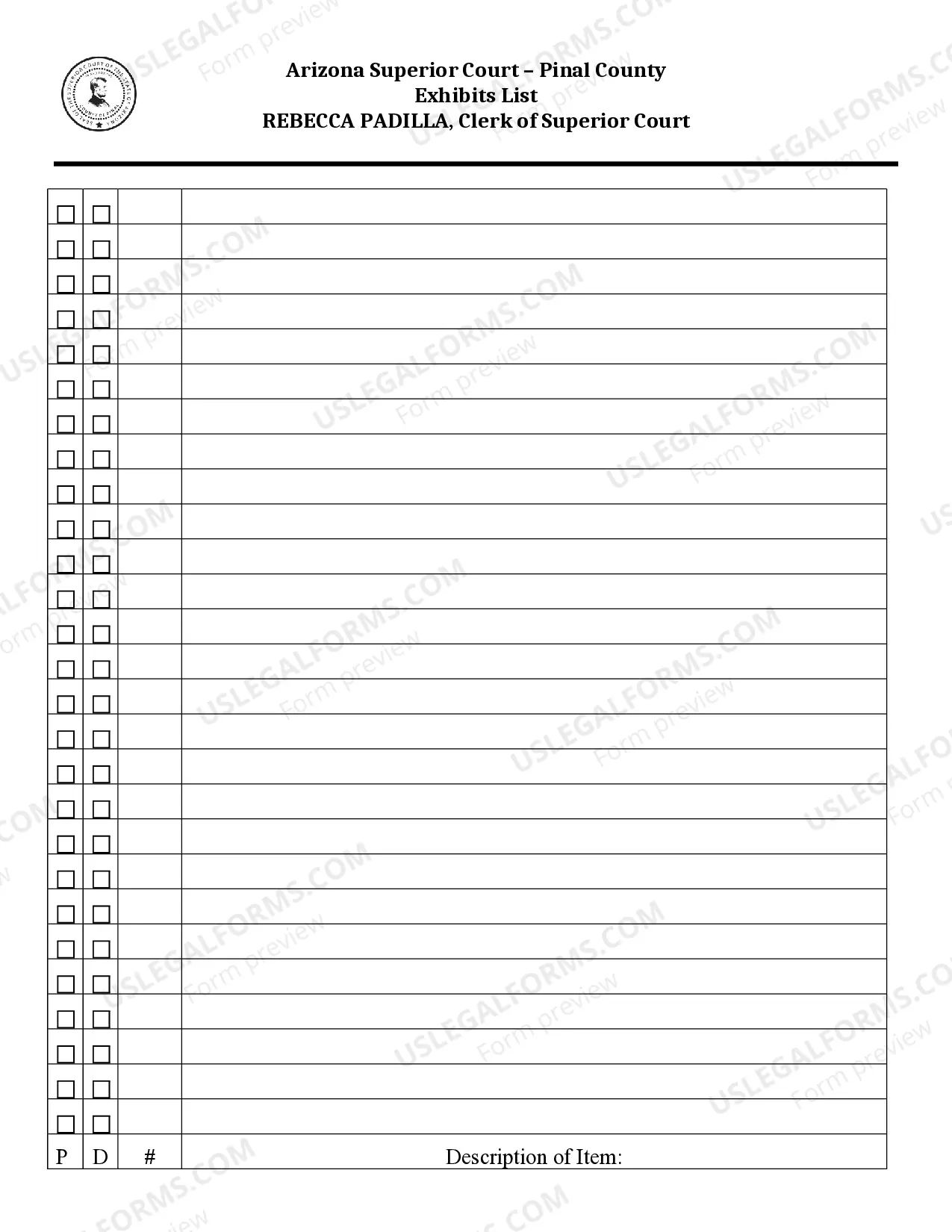 Preview Exhibit List