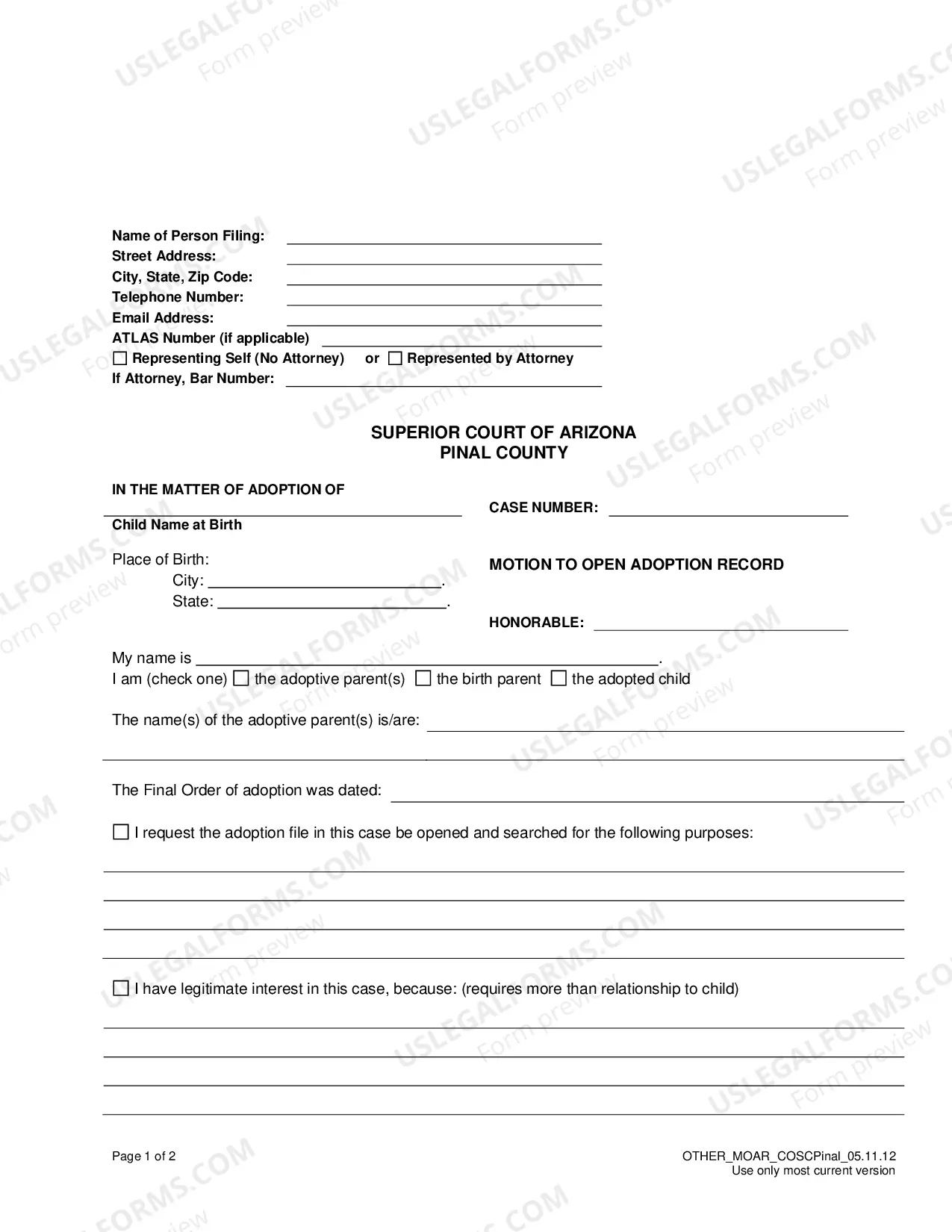 Preview Motion to Open an Adoption Record