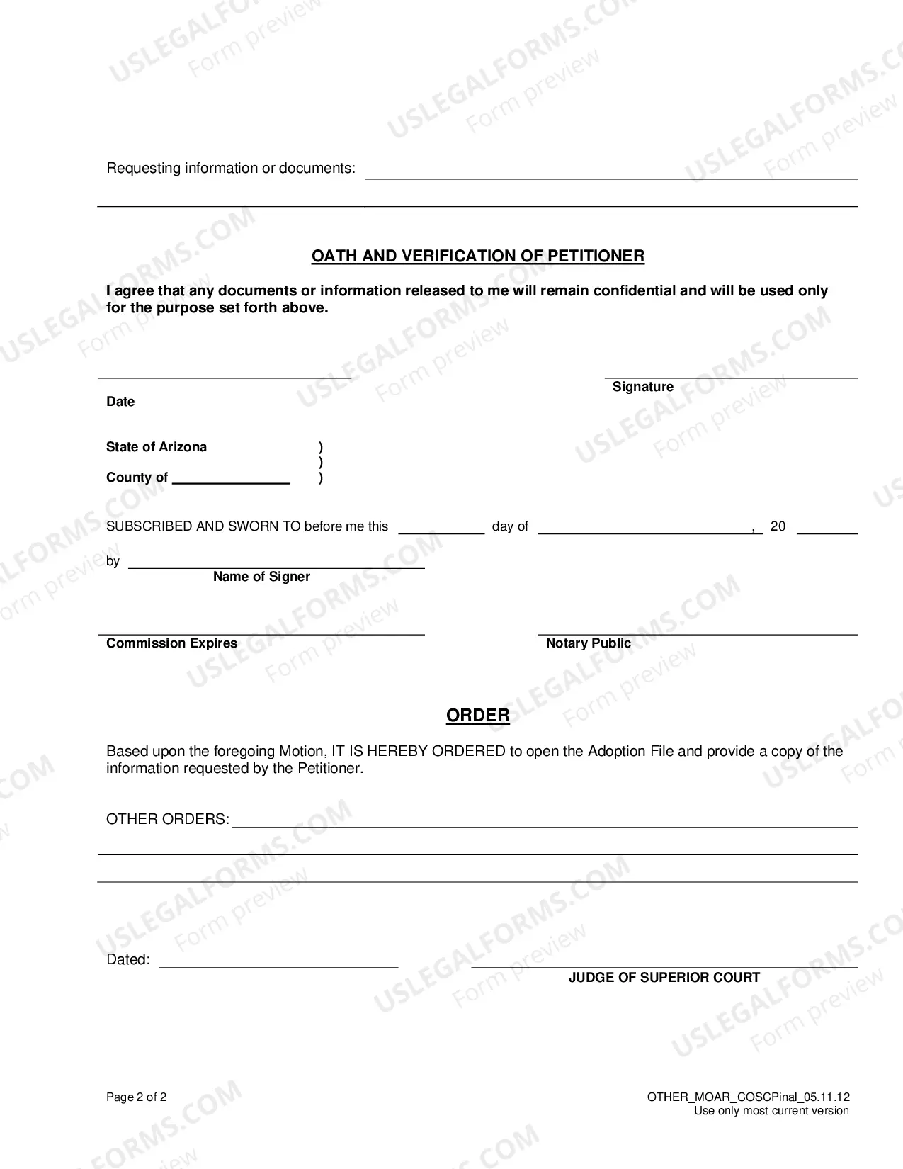 Preview Motion to Open an Adoption Record