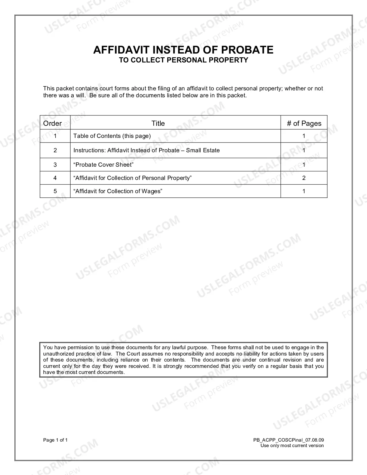 Preview Affidavit For Collection Of Personal Property Package