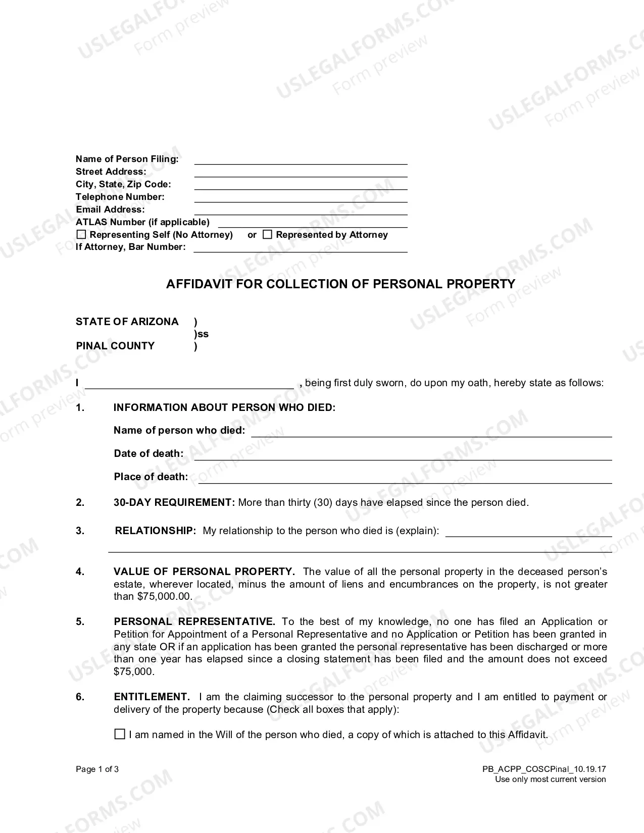 Preview Affidavit For Collection Of Personal Property Package