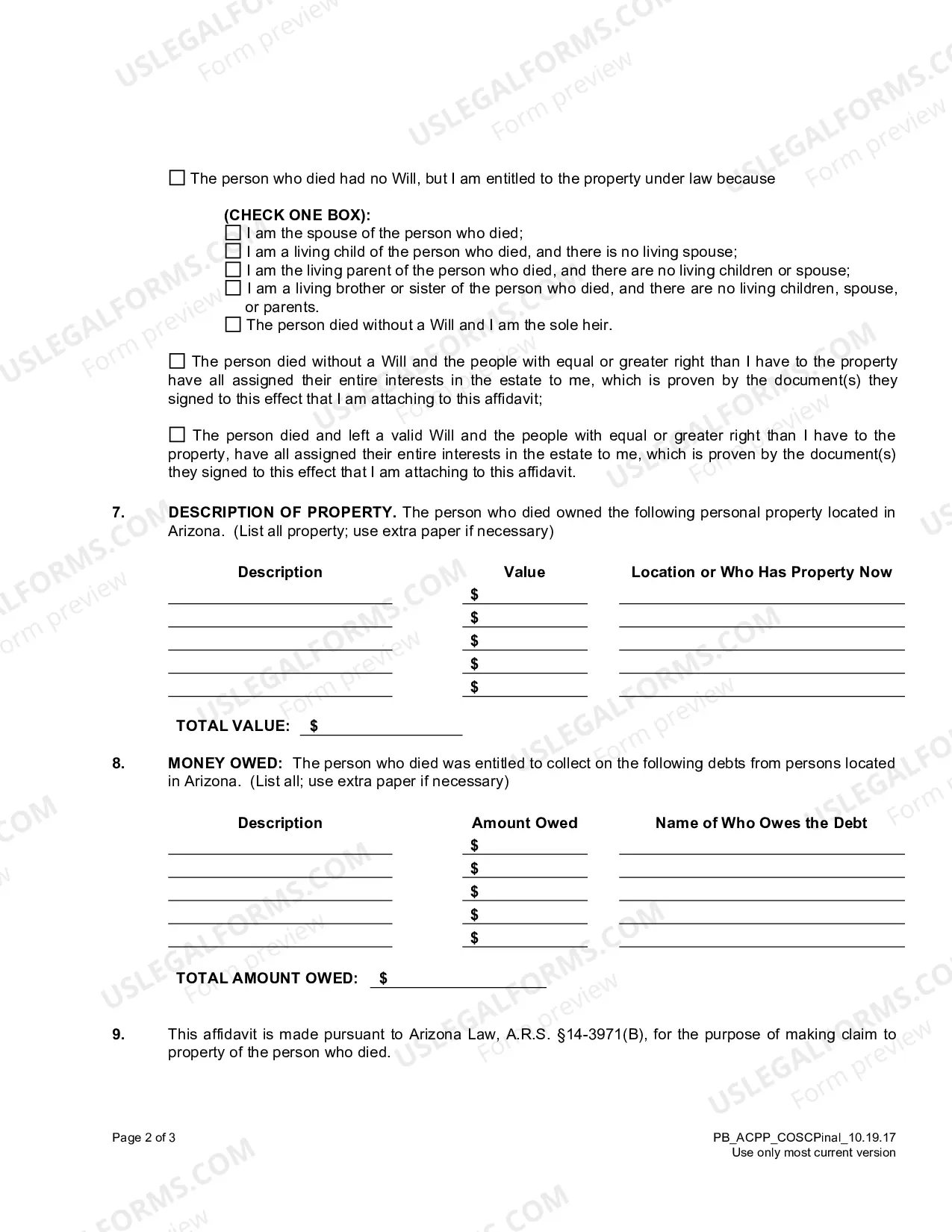 Preview Affidavit For Collection Of Personal Property Package