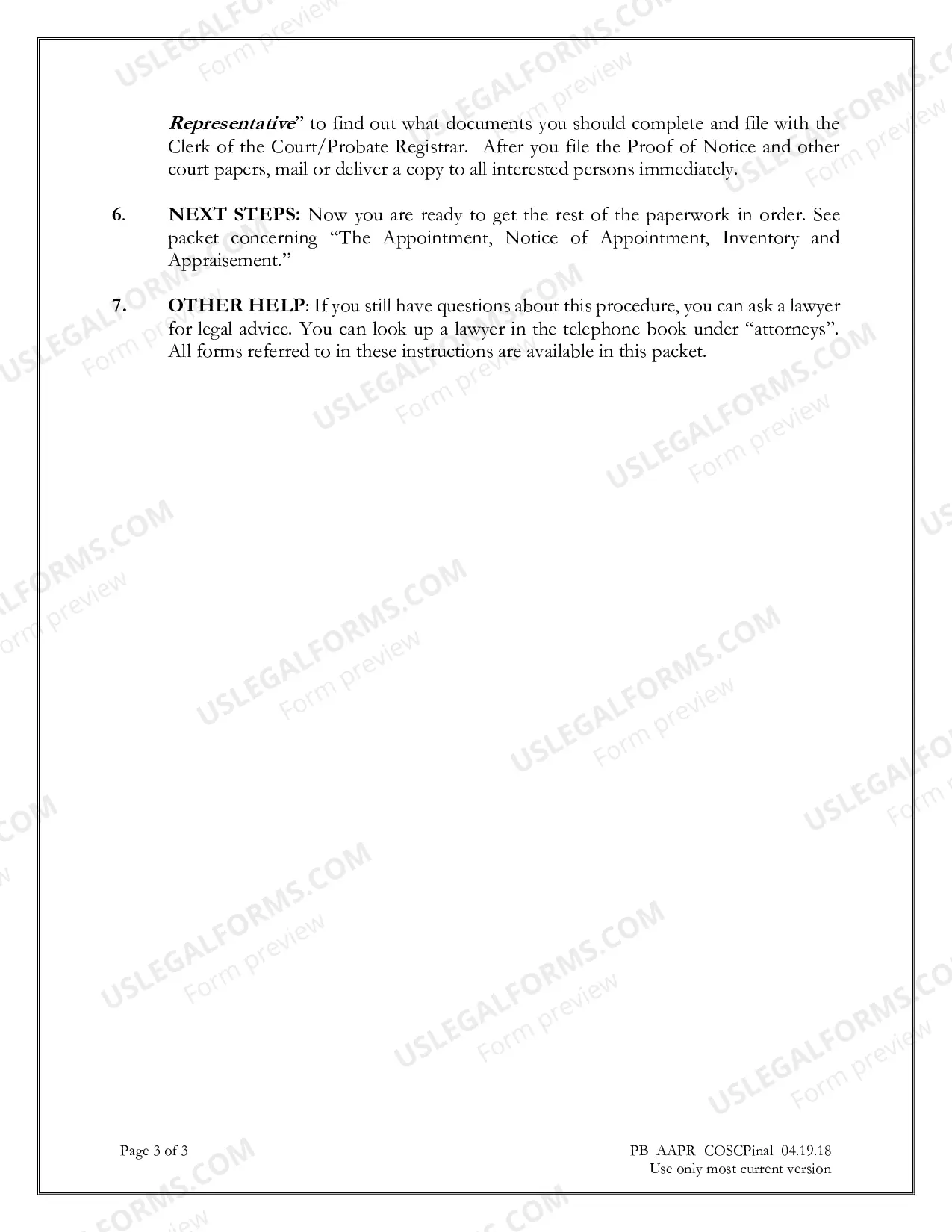 Preview Application for Appointment as Personal Representative