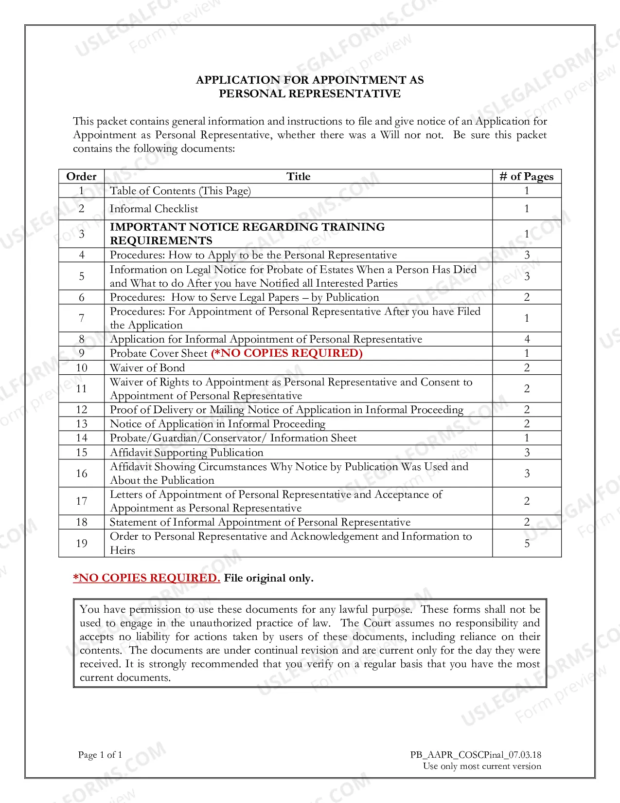 Preview Application for Appointment as Personal Representative