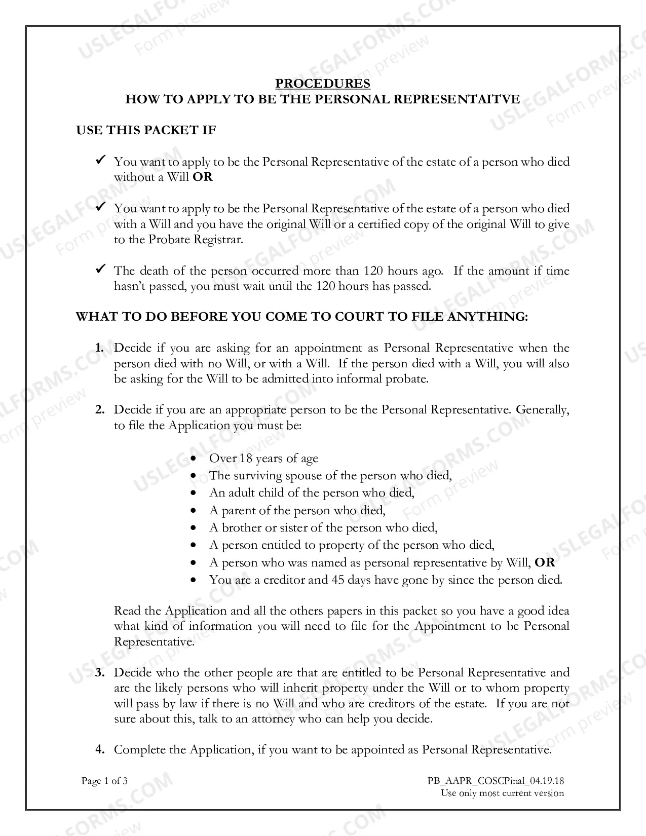 Preview Application for Appointment as Personal Representative