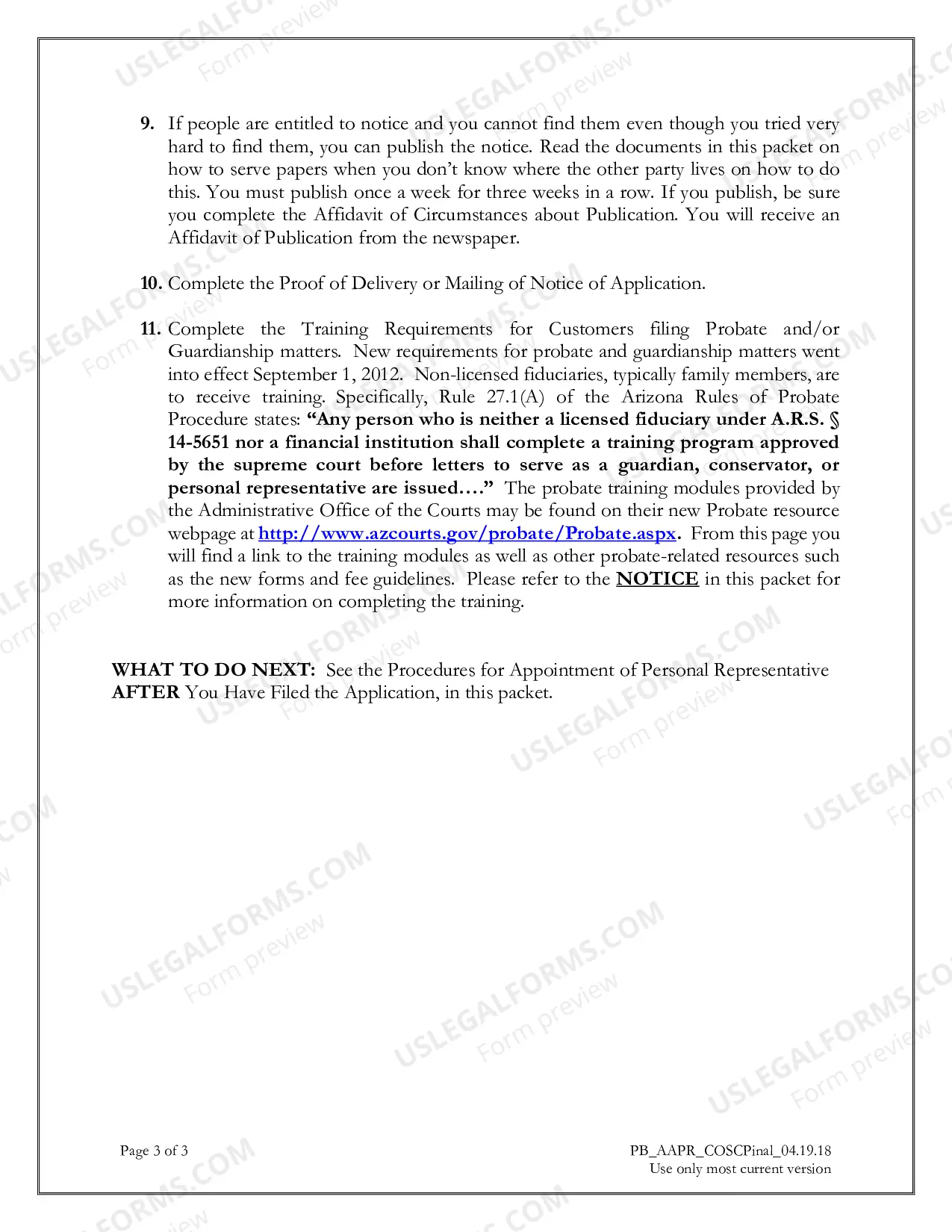 Preview Application for Appointment as Personal Representative