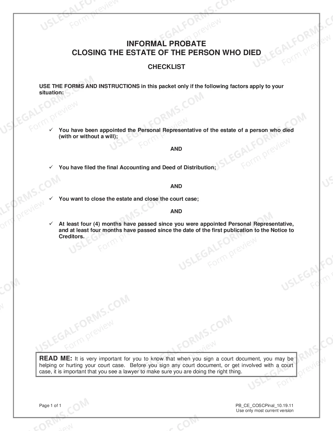 Preview Closing Estate Packet