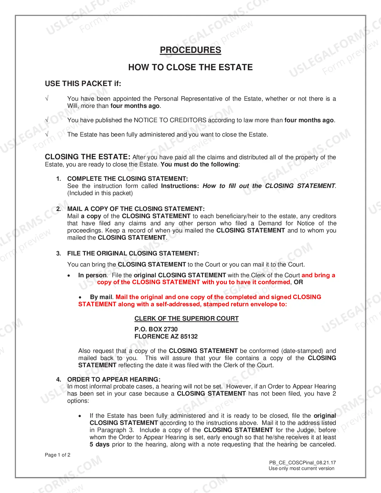 Preview Closing Estate Packet