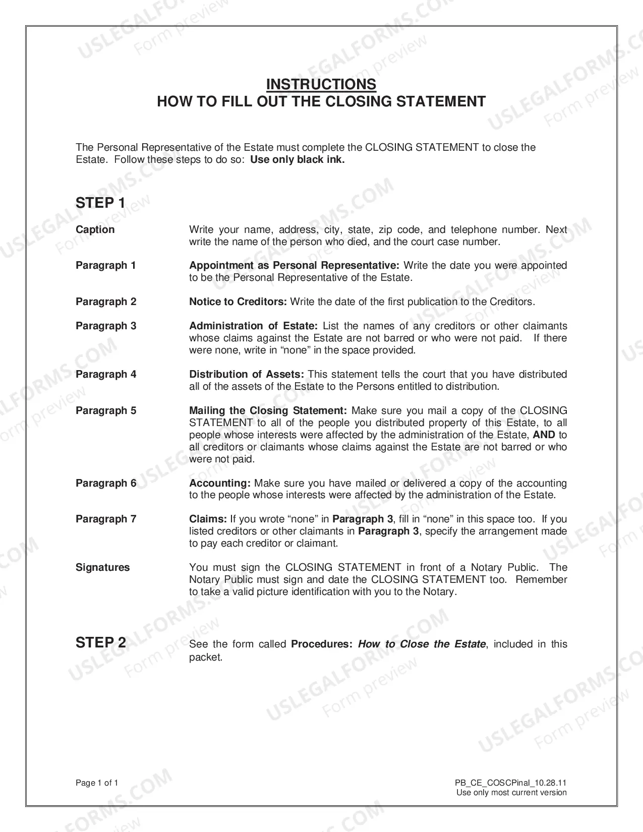Preview Closing Estate Packet