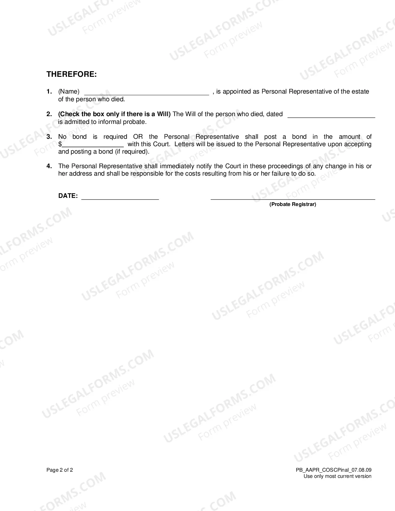 Preview Application For Informal Appointment Of Personal Representative