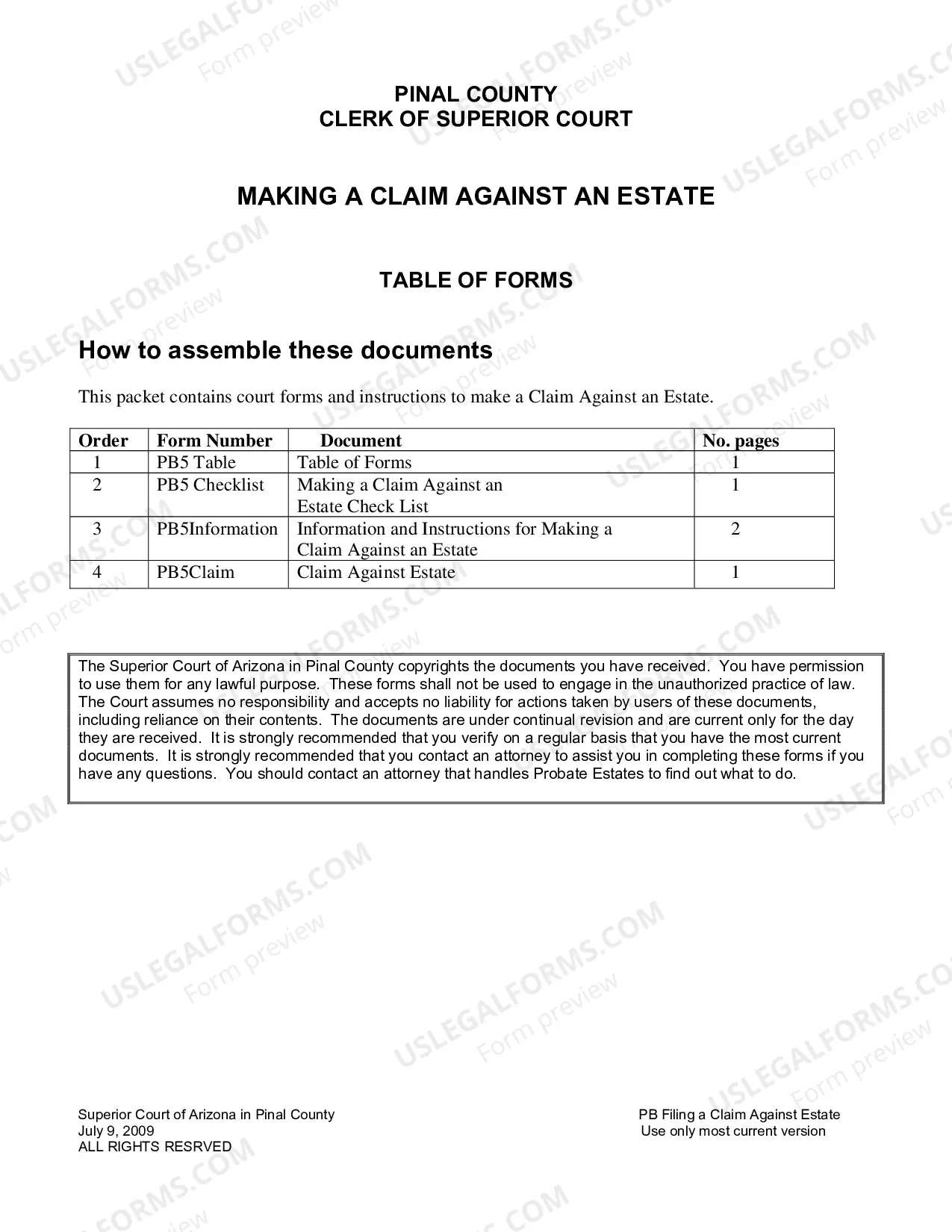 Preview Making a Claim Against an Estate Packet