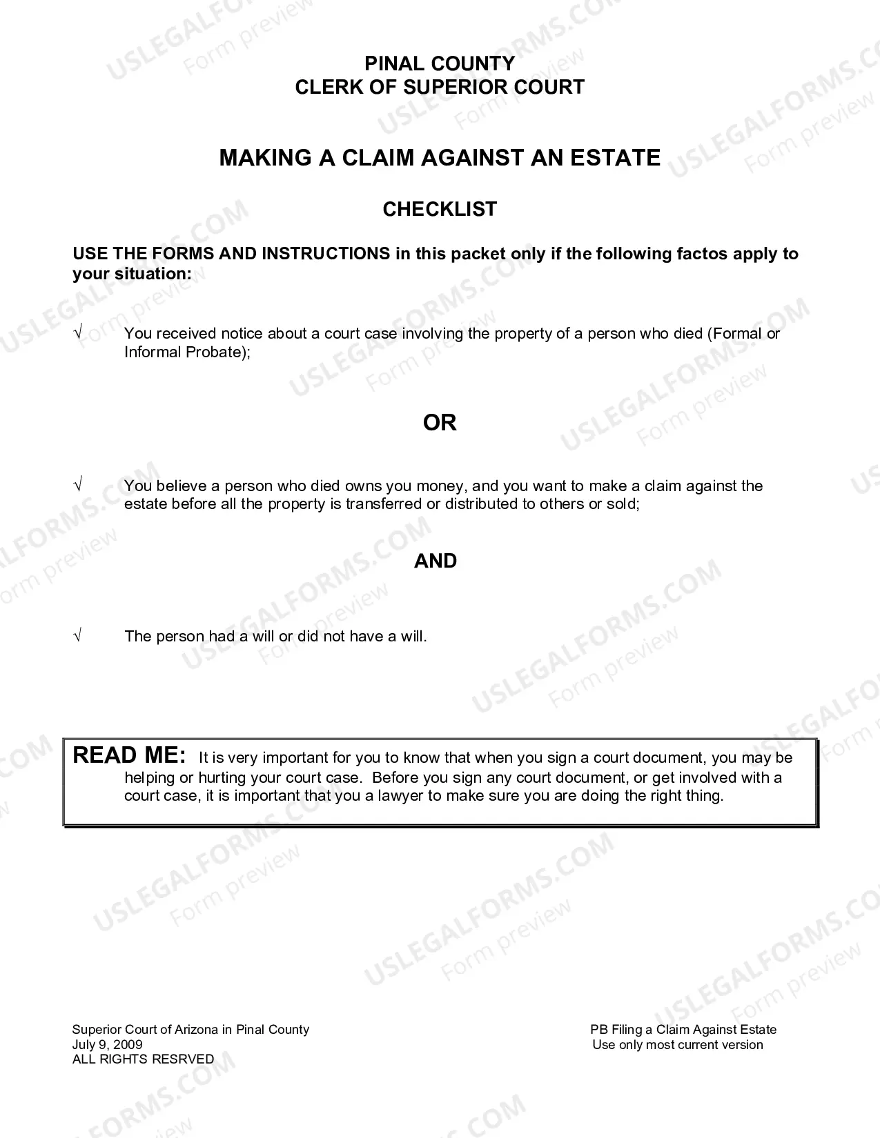 Preview Making a Claim Against an Estate Packet
