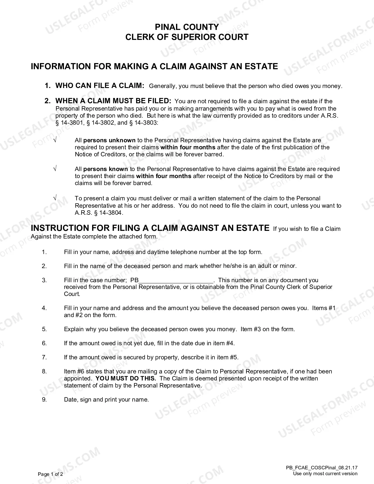 Preview Making a Claim Against an Estate Packet