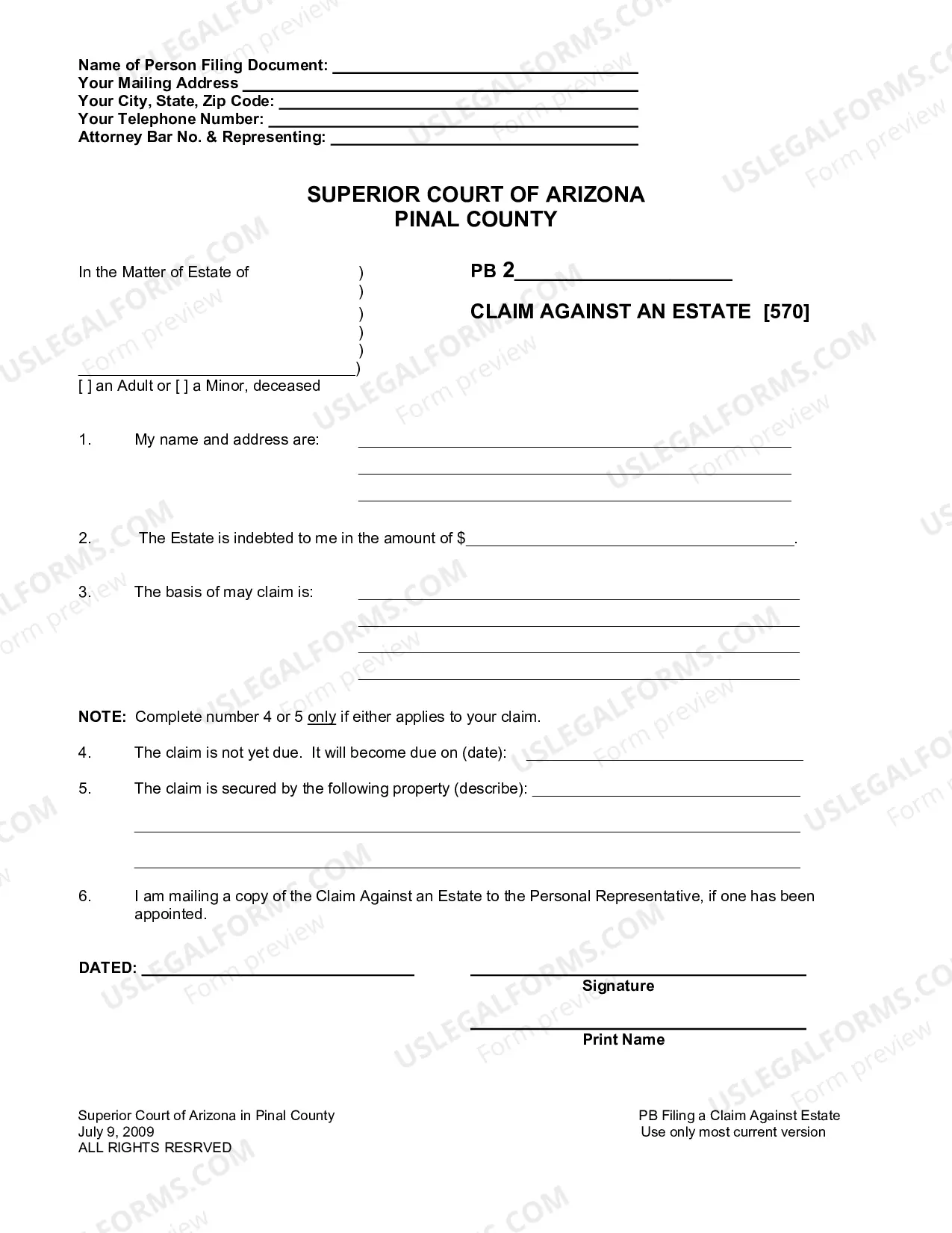 Preview Making a Claim Against an Estate Packet