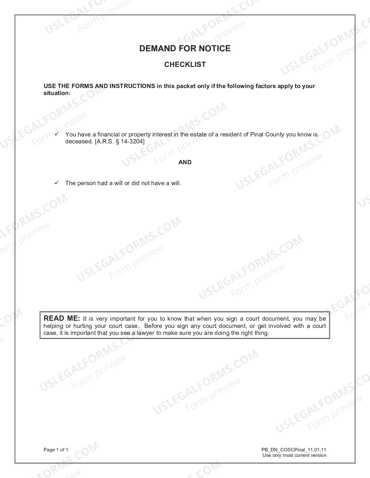 Preview Demand for Notice