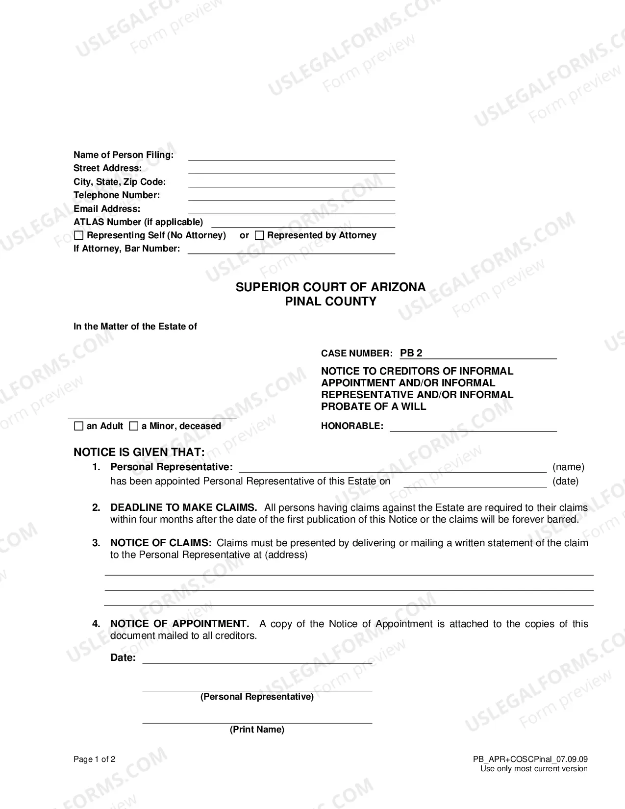 Preview Appointment as Personal Representative