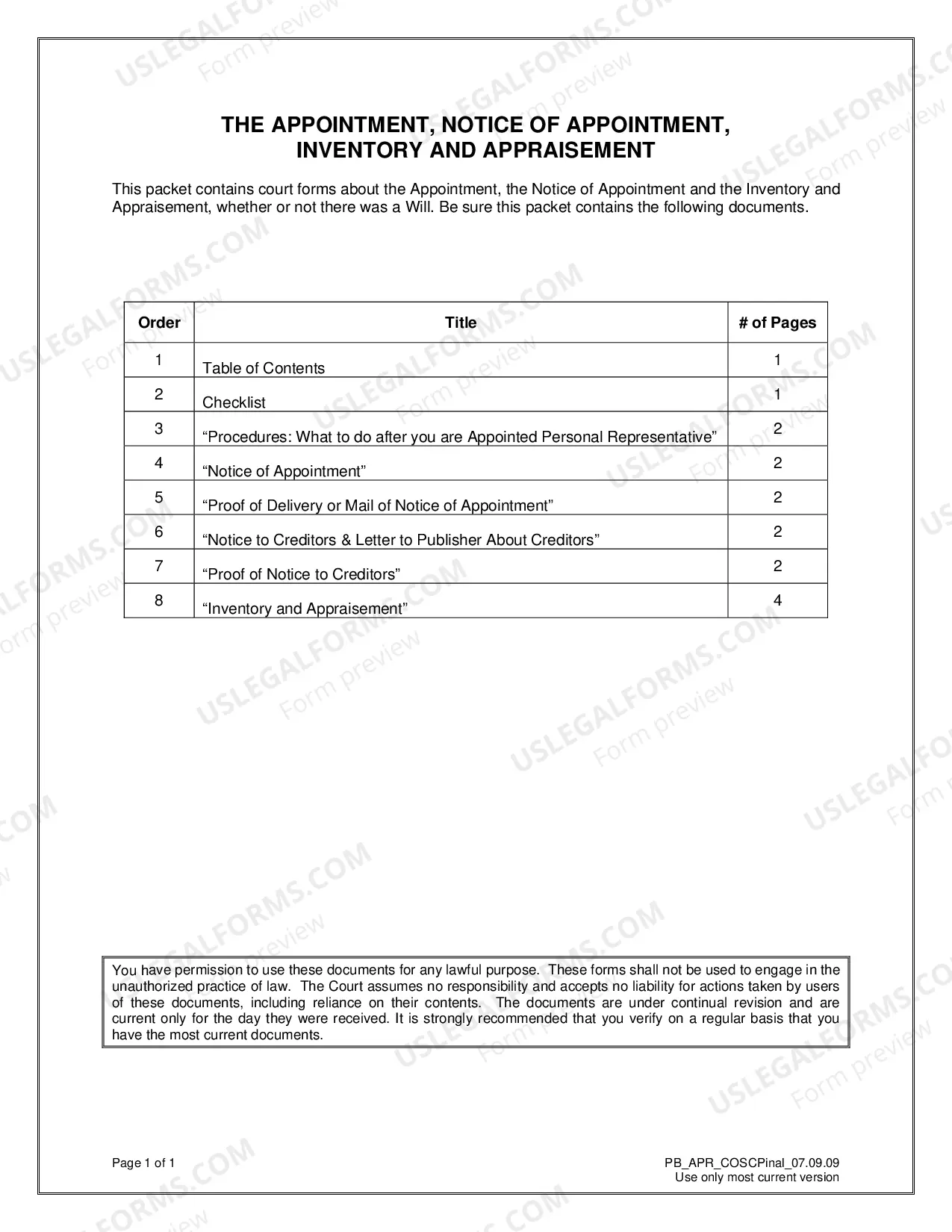 Preview Appointment as Personal Representative