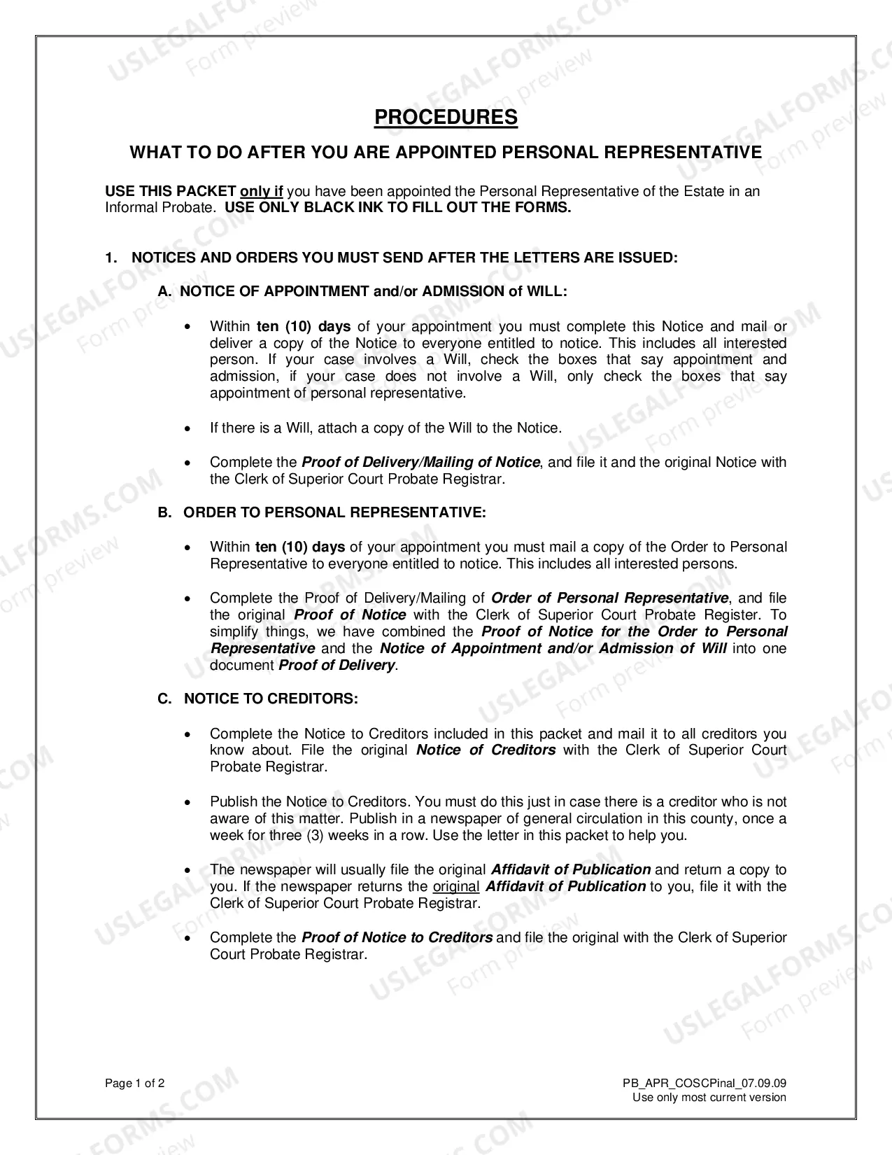 Preview Appointment as Personal Representative