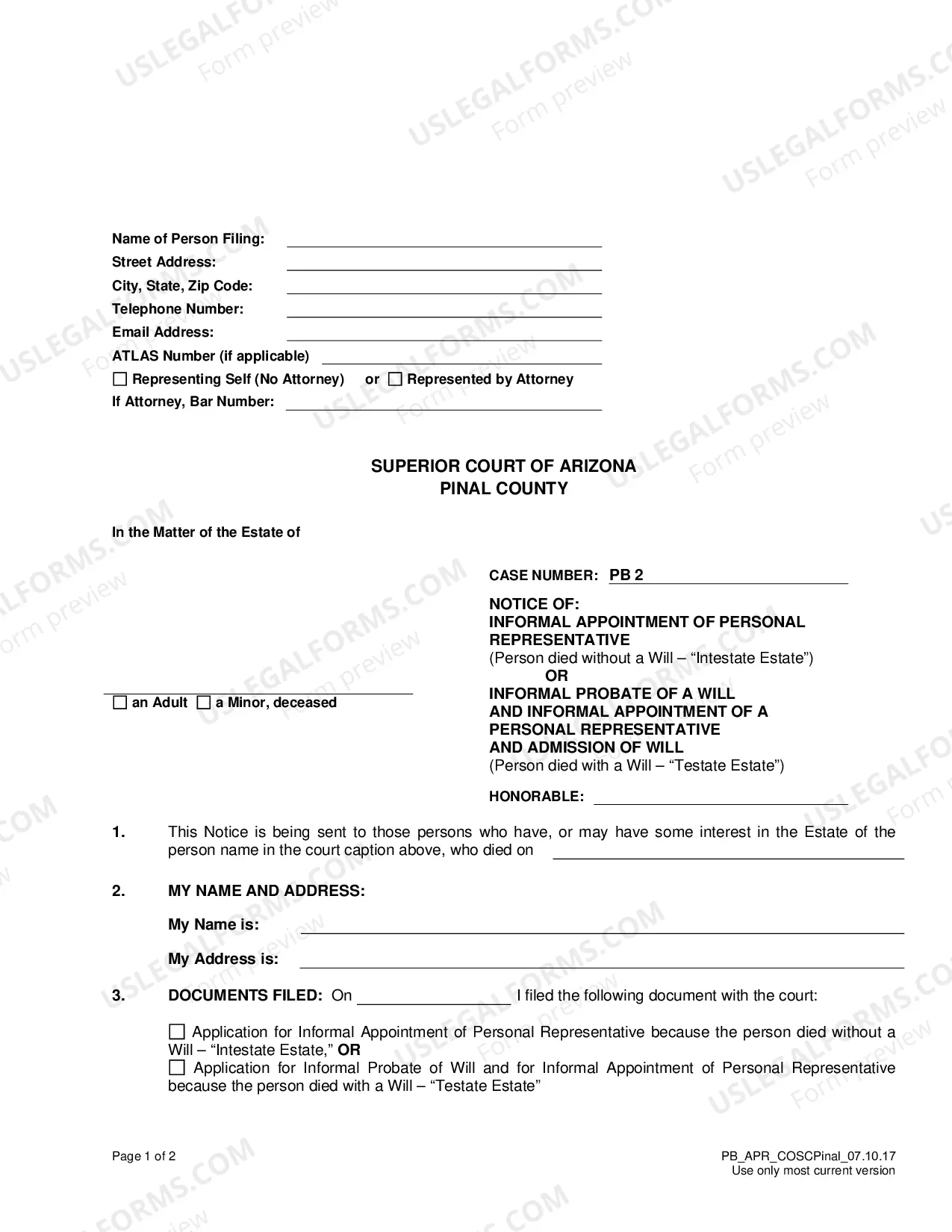 Preview Appointment as Personal Representative