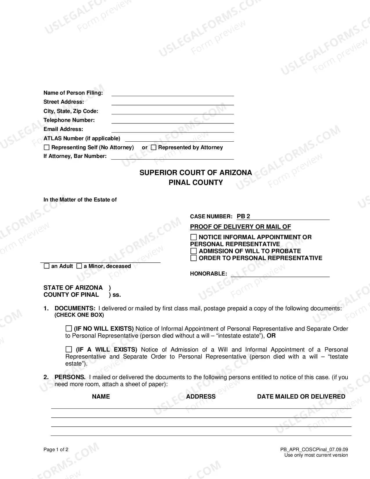 Preview Appointment as Personal Representative