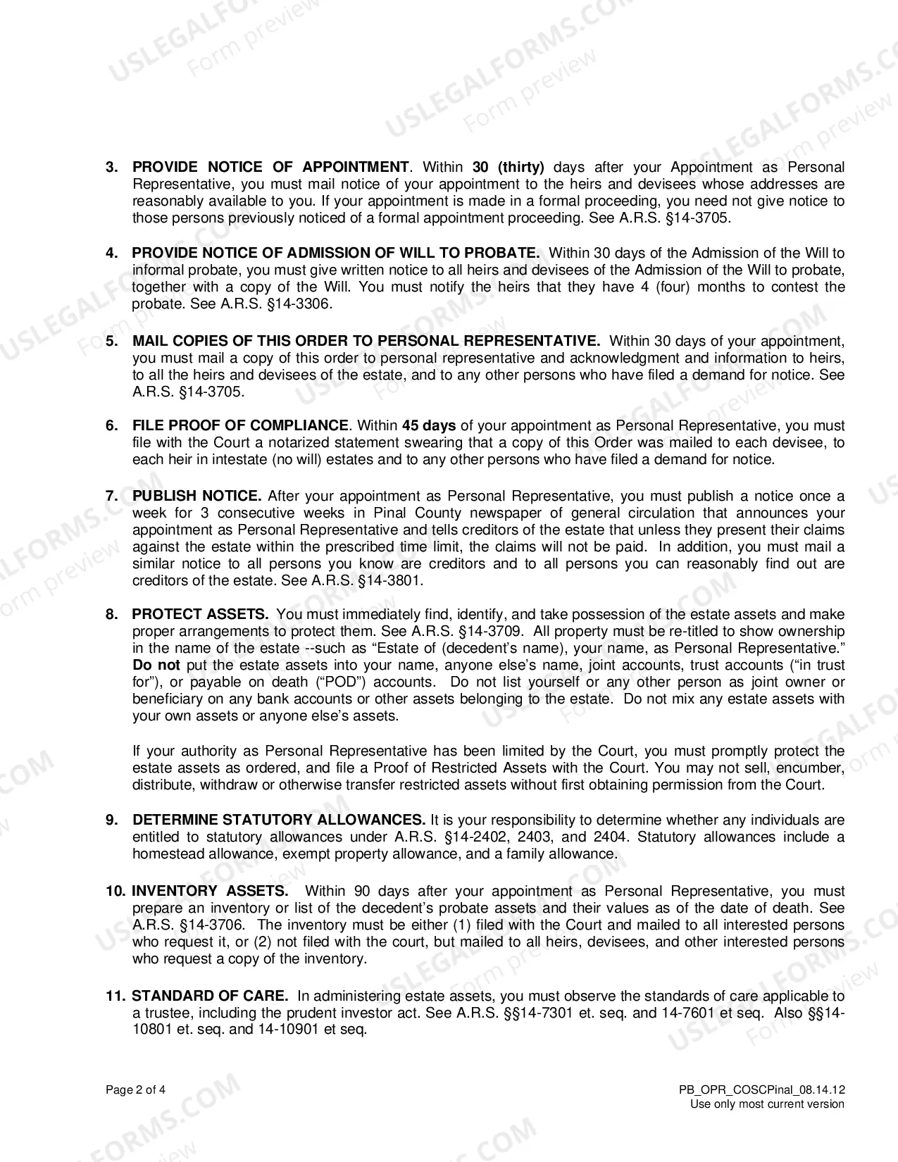 Preview Order to Personal Representative
