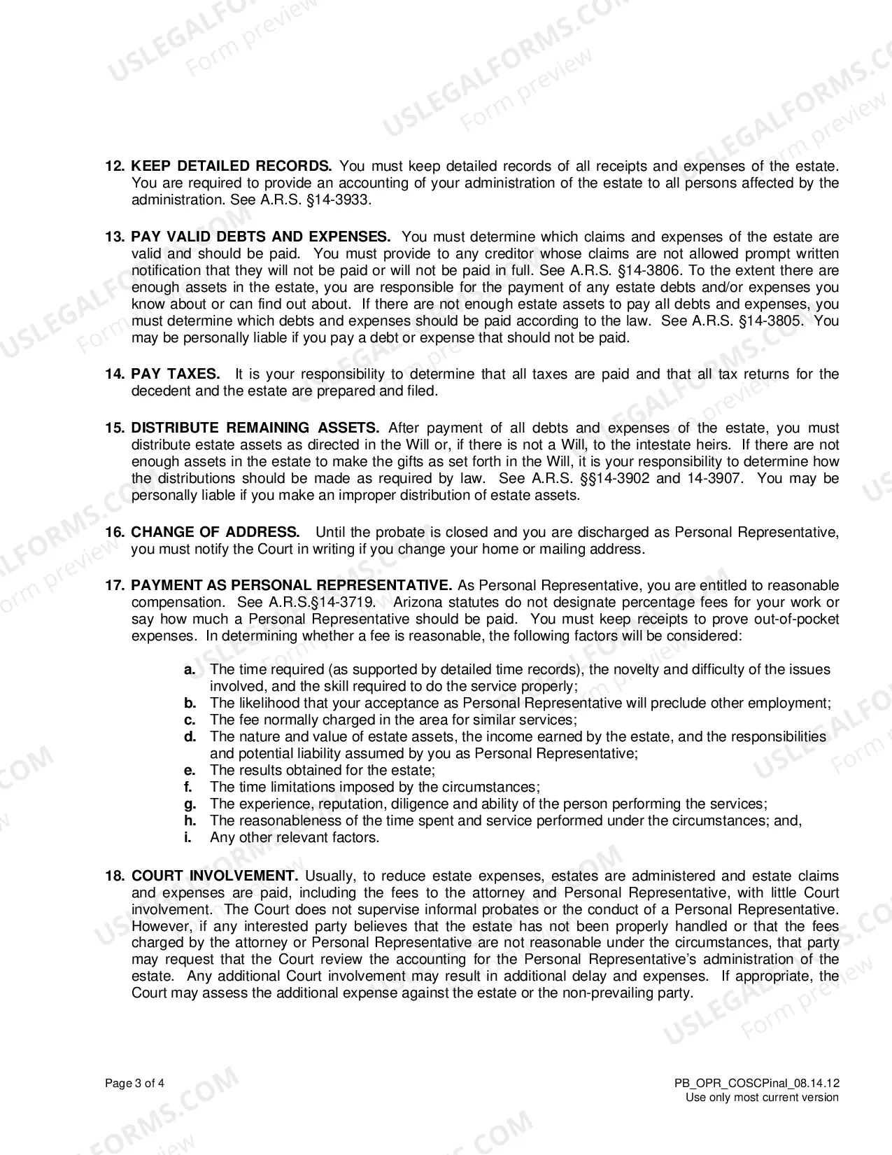 Preview Order to Personal Representative