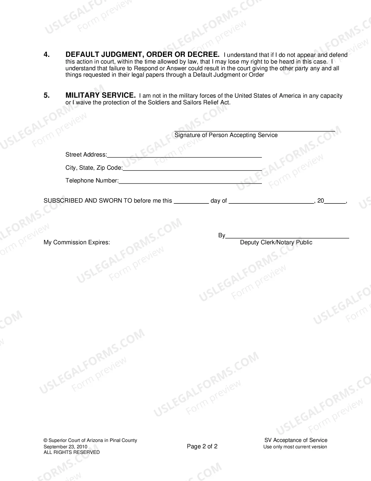Preview Acceptance of Service