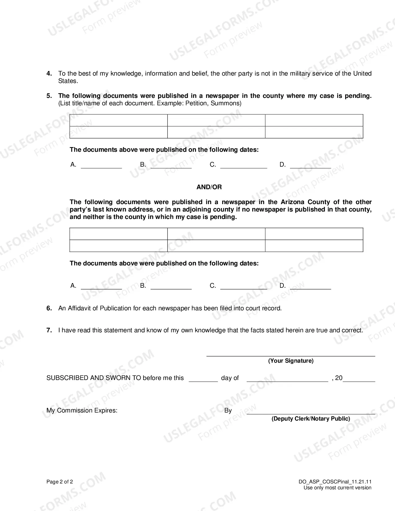 Preview Affidavit Supporting Publication