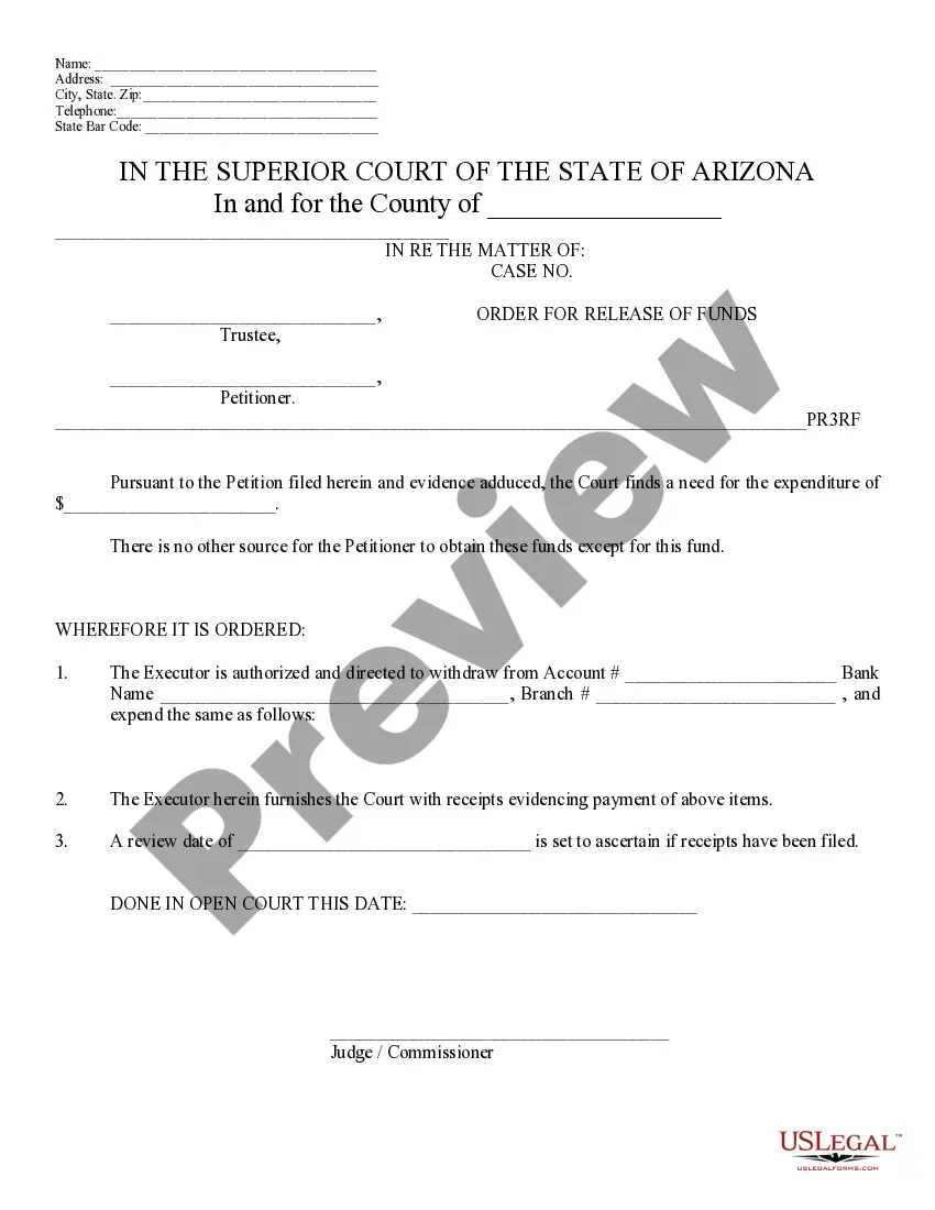 Get Order for Release of Funds Preview Order for Release of Funds