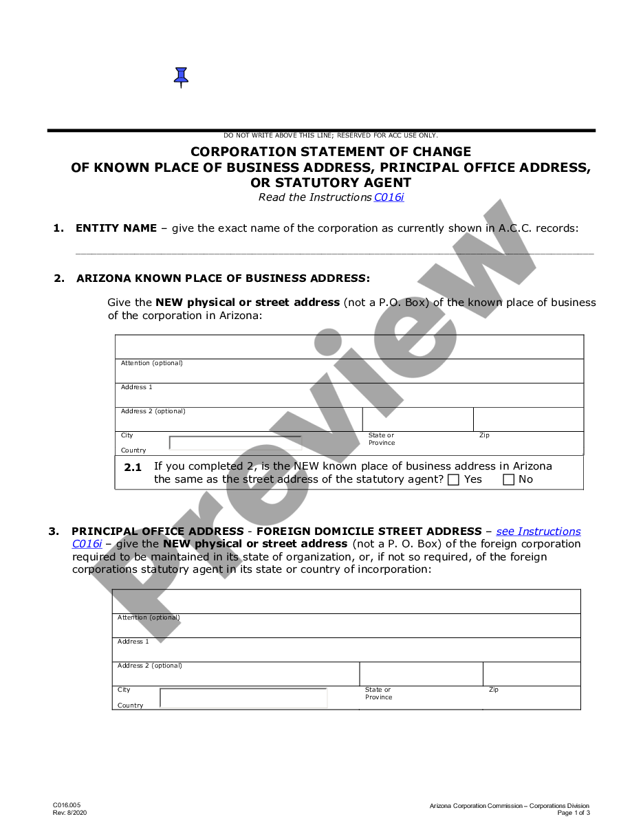 page 0 Arizona Change of Registered Agent preview