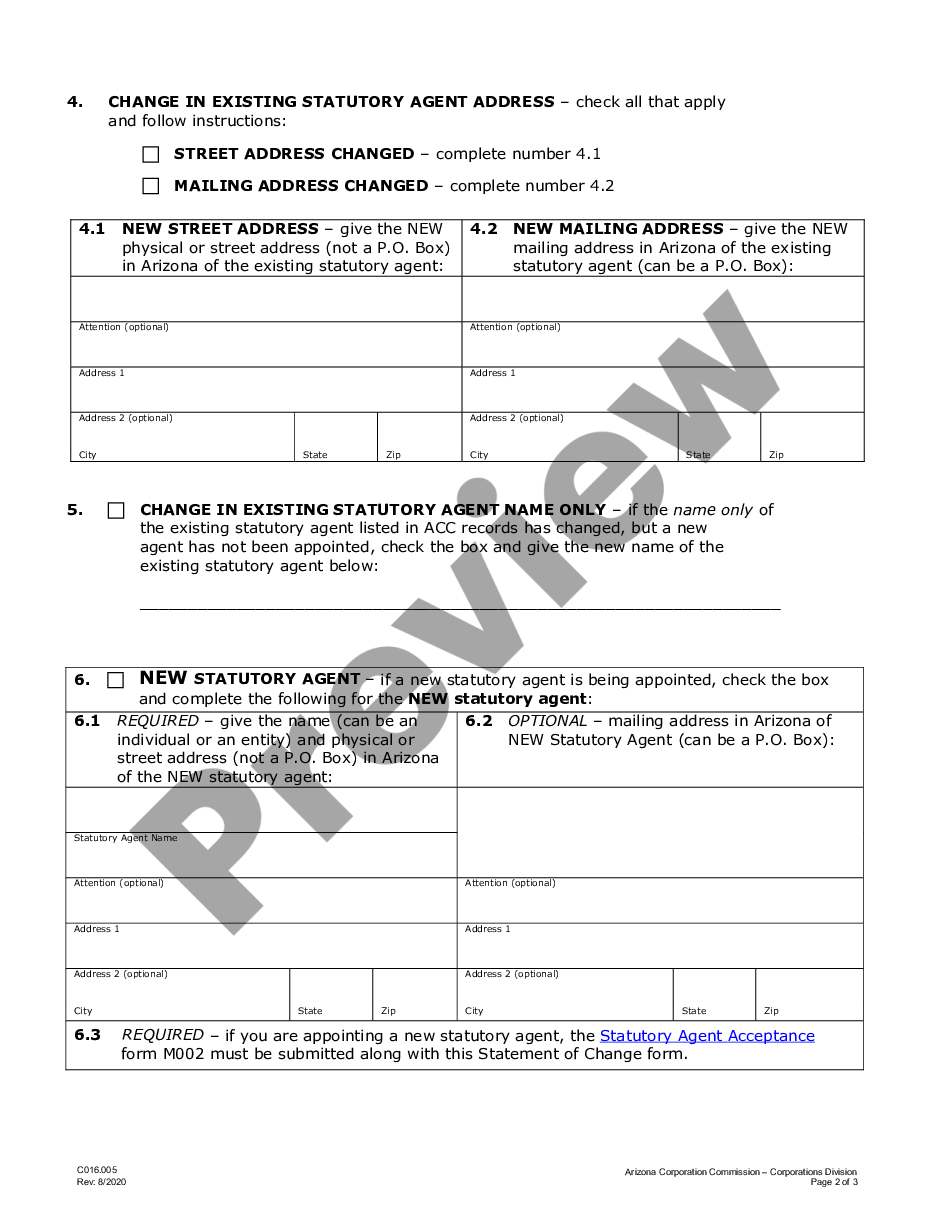 page 1 Arizona Change of Registered Agent preview