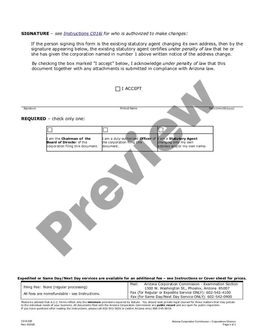 Preview Arizona Change of Registered Agent