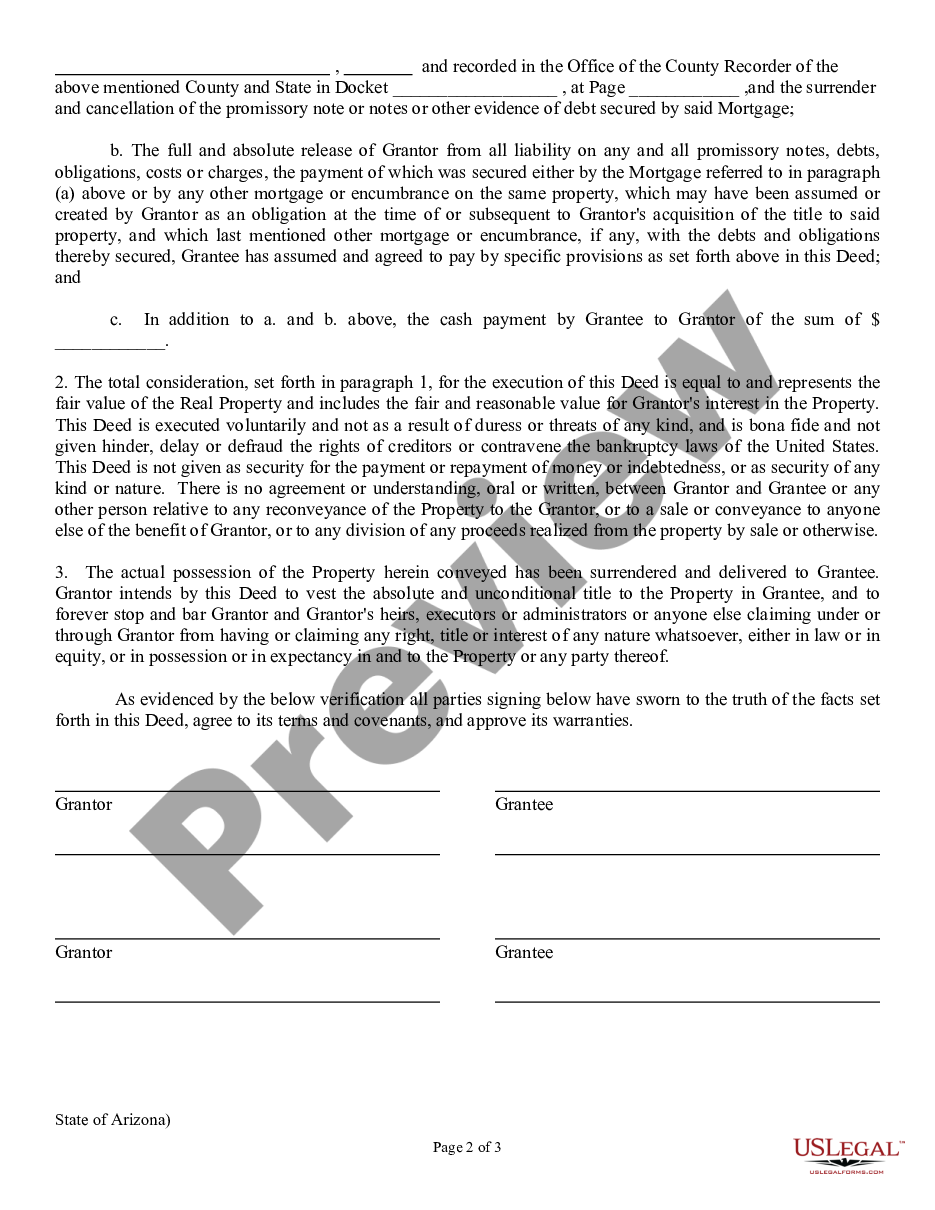 page 1 Warranty Deed in Lieu of Foreclosure and Affidavit preview