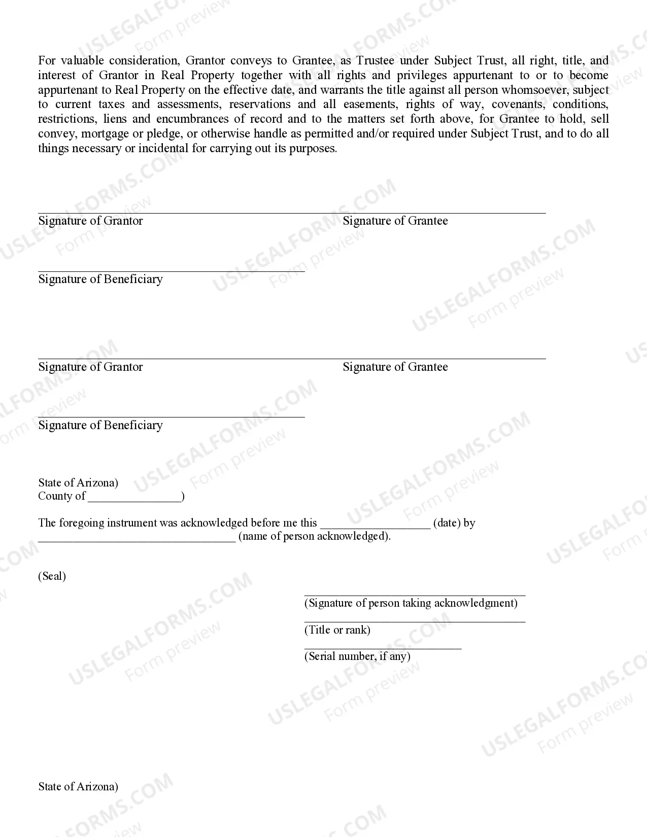 Preview Warranty Deed of Trustee