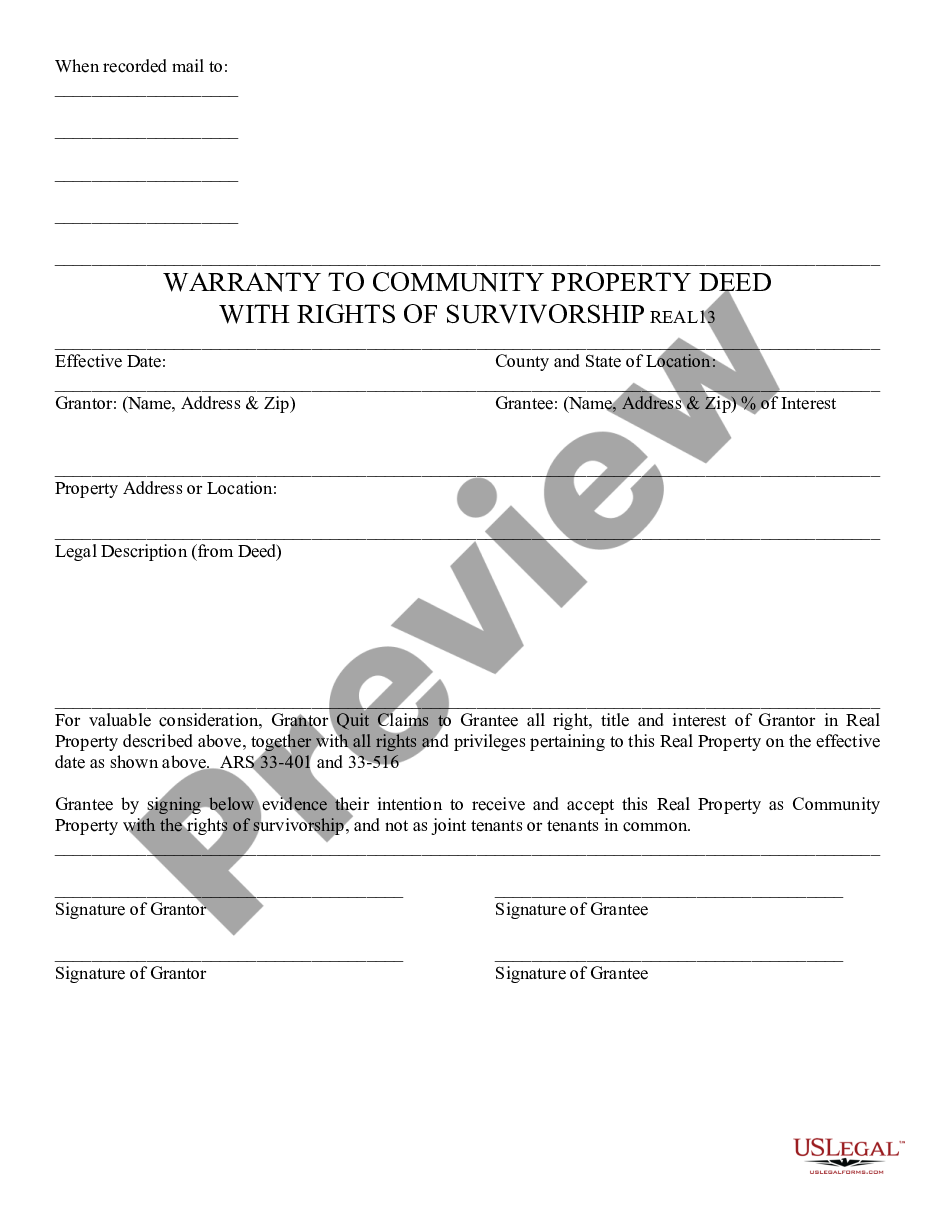 page 0 Warranty Deed to Community Property with rights of survivorship preview