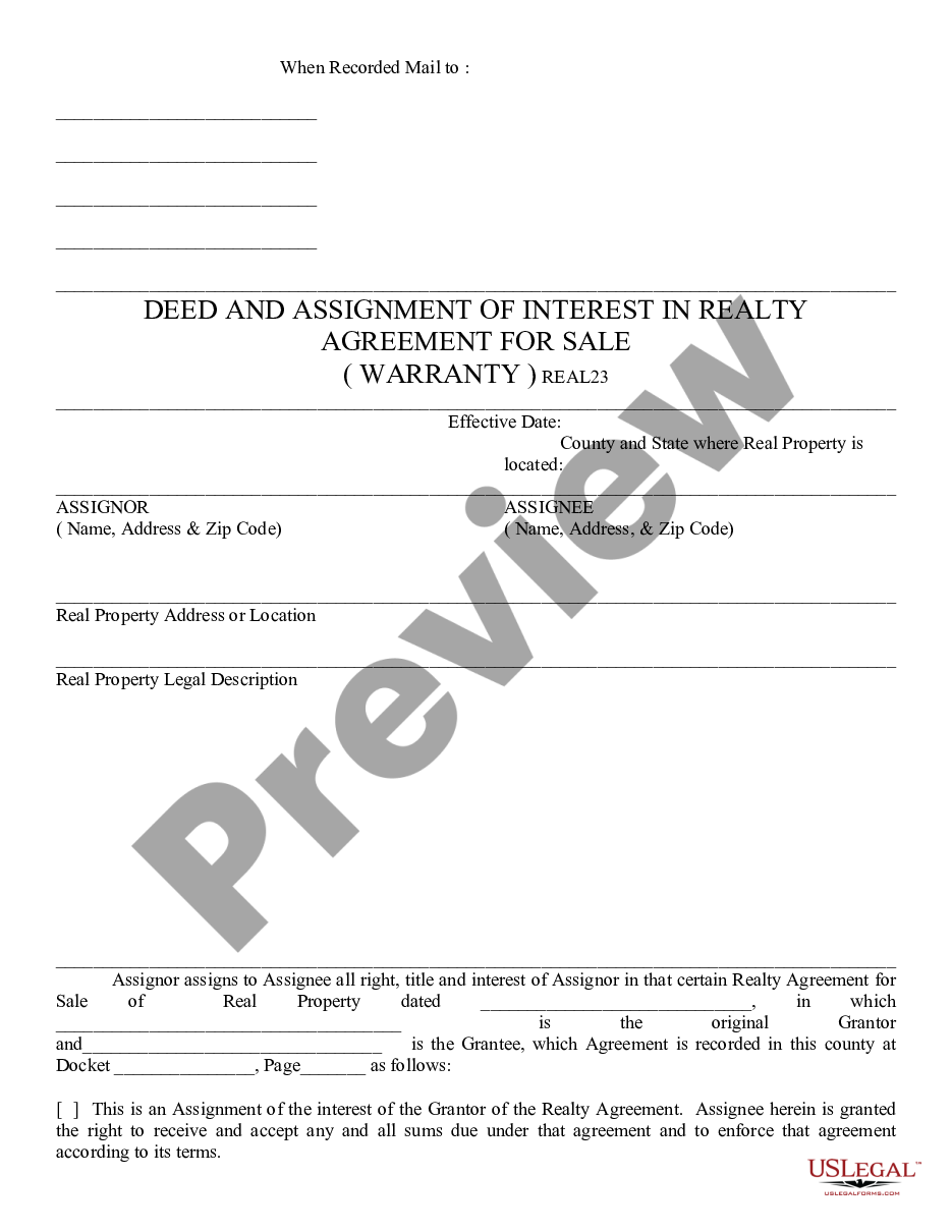 page 0 Deed and Assignment of Interest in Realty Agreement for Sale - Warranty preview