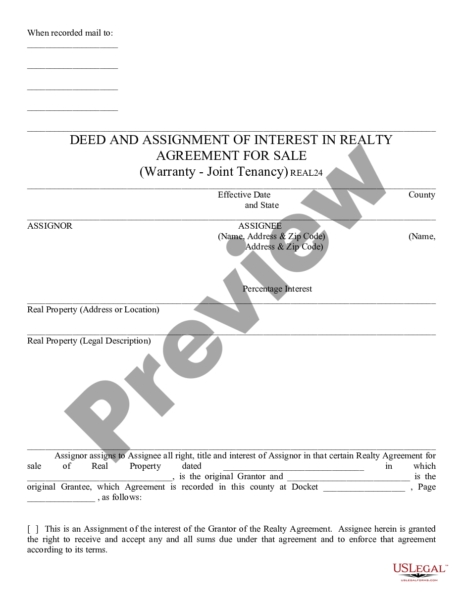 form Deed and Assignment of Interest in Realty Agreement for Sale - Warranty Joint Tenancy preview