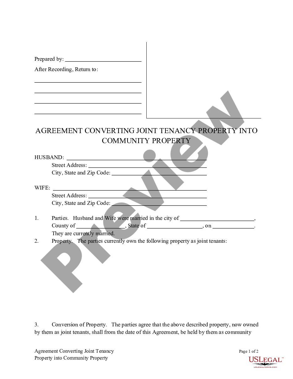 page 0 Agreement Converting Joint Tenancy Property into Community Property - Deed preview