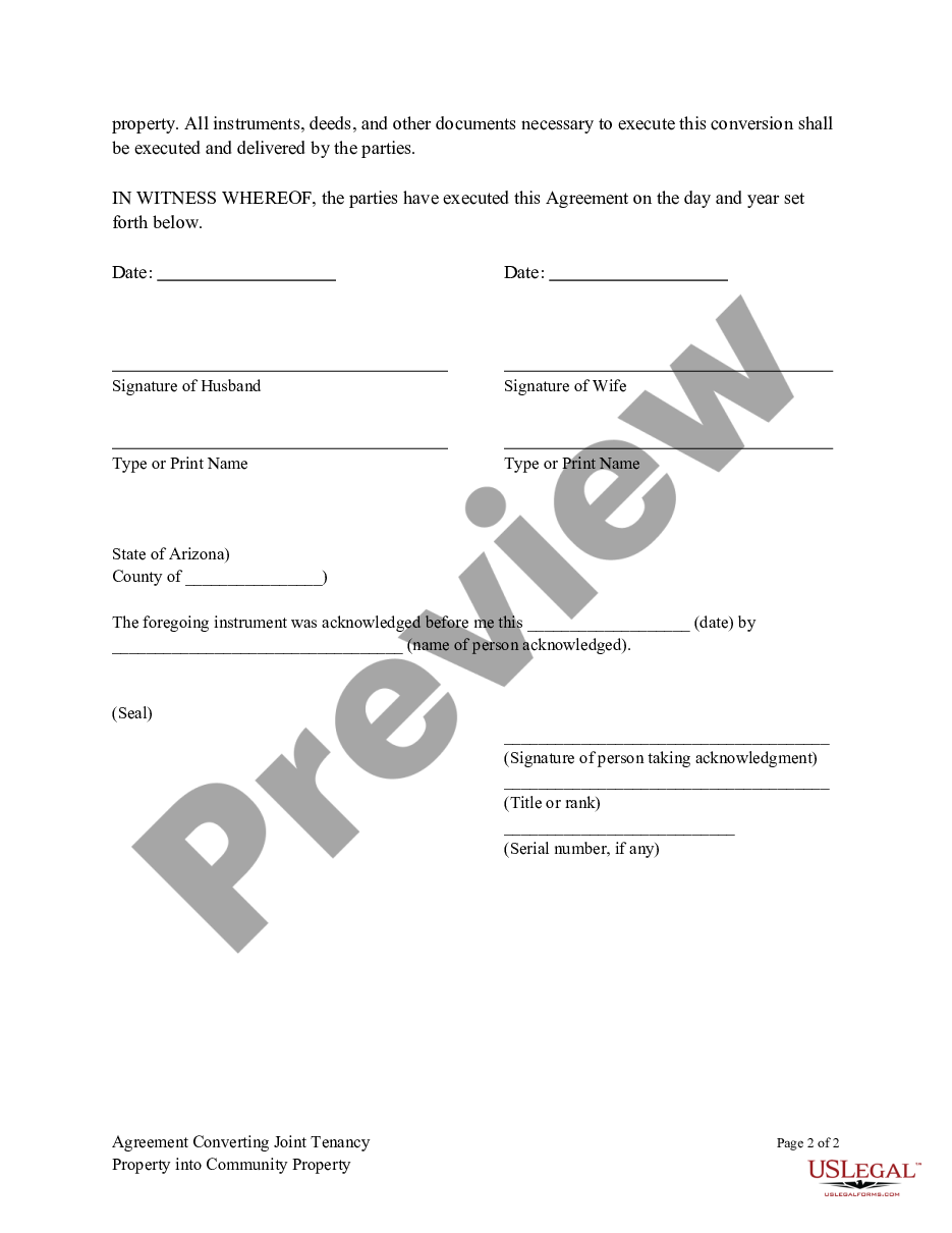 form Agreement Converting Joint Tenancy Property into Community Property - Deed preview