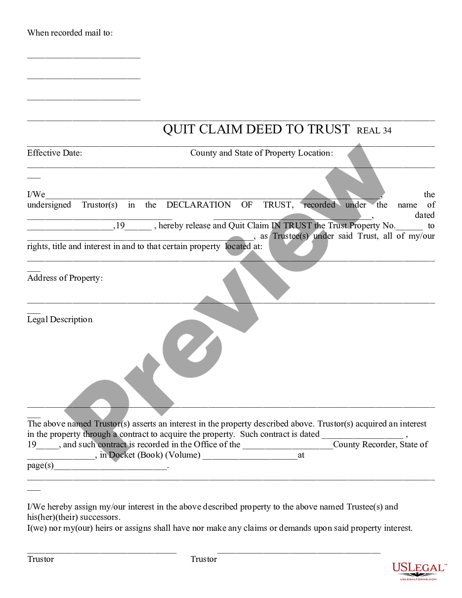 form Quitclaim to Trust preview