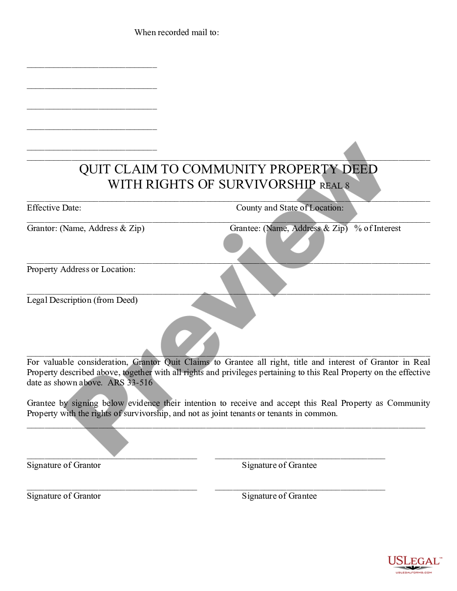 page 0 Quitclaim to Community Property with rights of survivorship preview