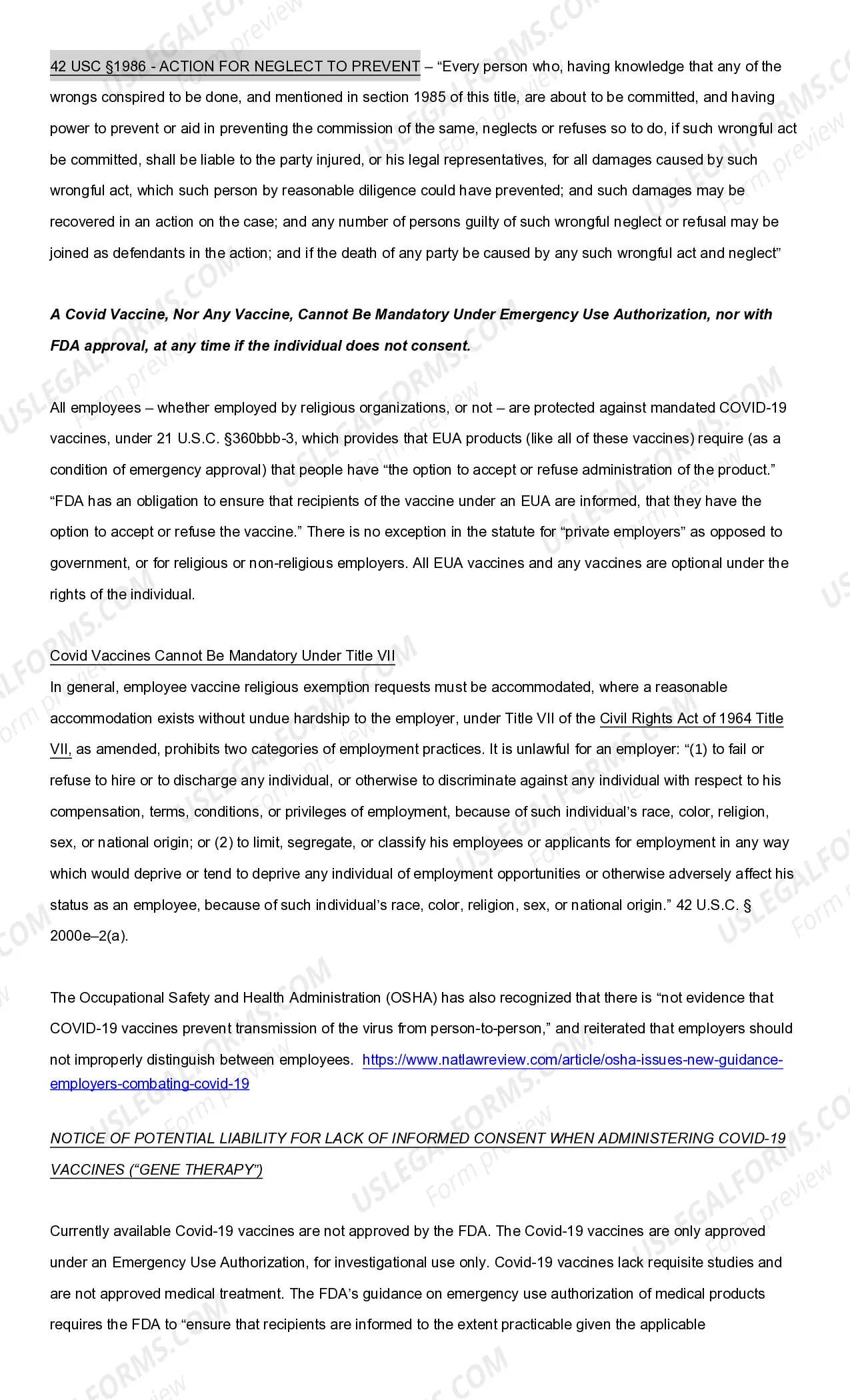 Preview Affidavit Against Mandating of Covid Vaccination