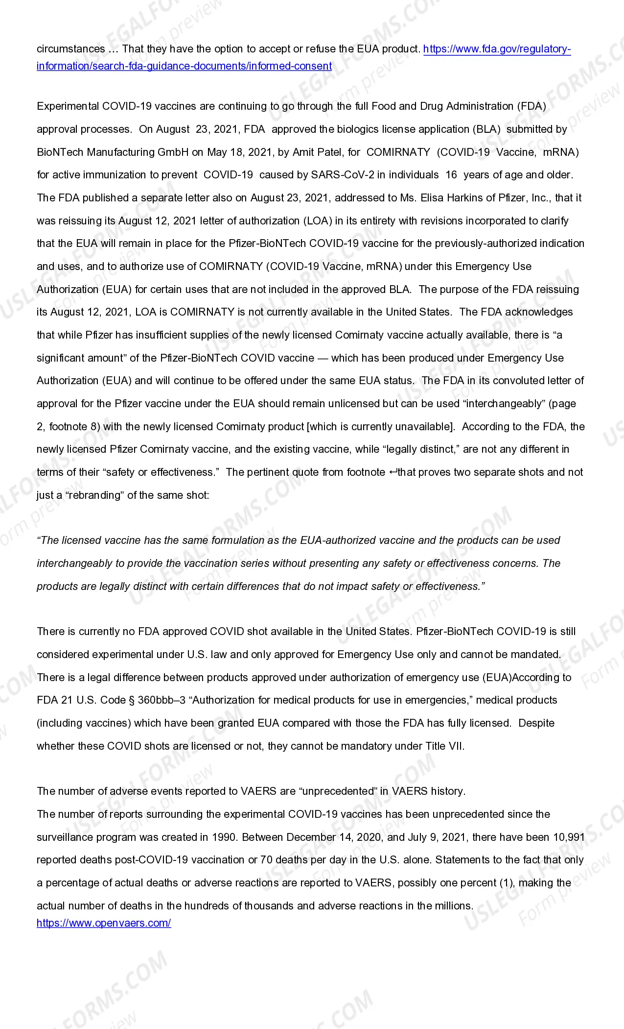 Preview Affidavit Against Mandating of Covid Vaccination