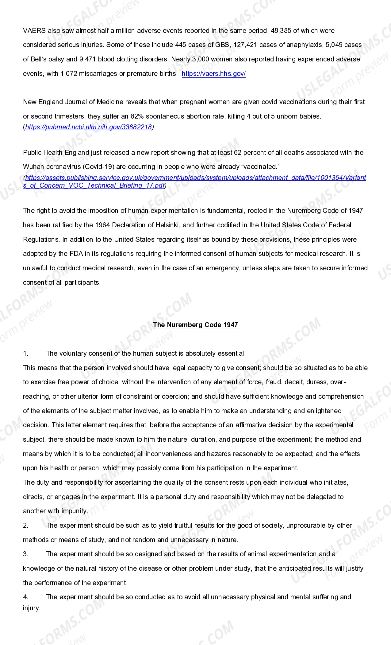 Preview Affidavit Against Mandating of Covid Vaccination