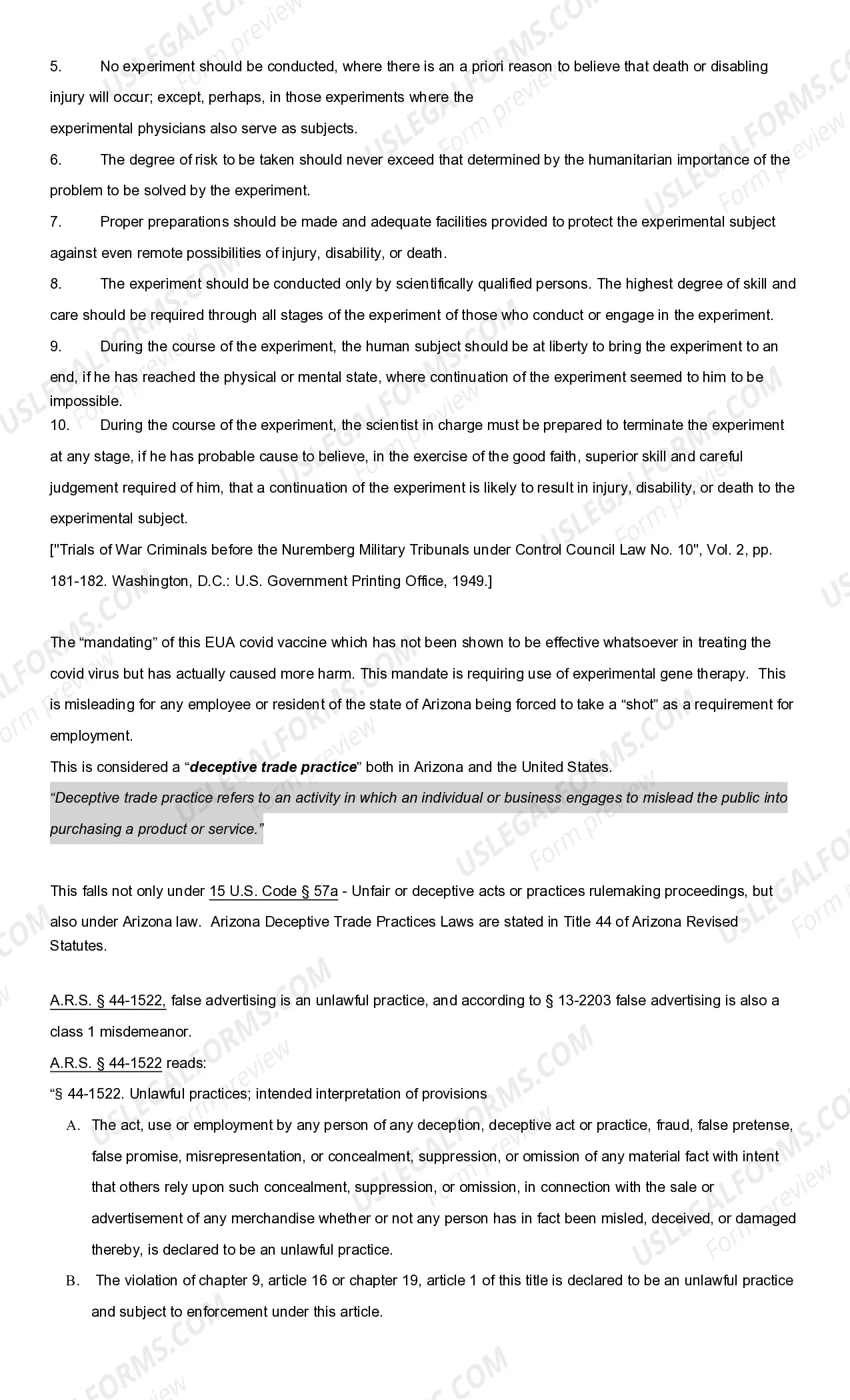 Preview Affidavit Against Mandating of Covid Vaccination
